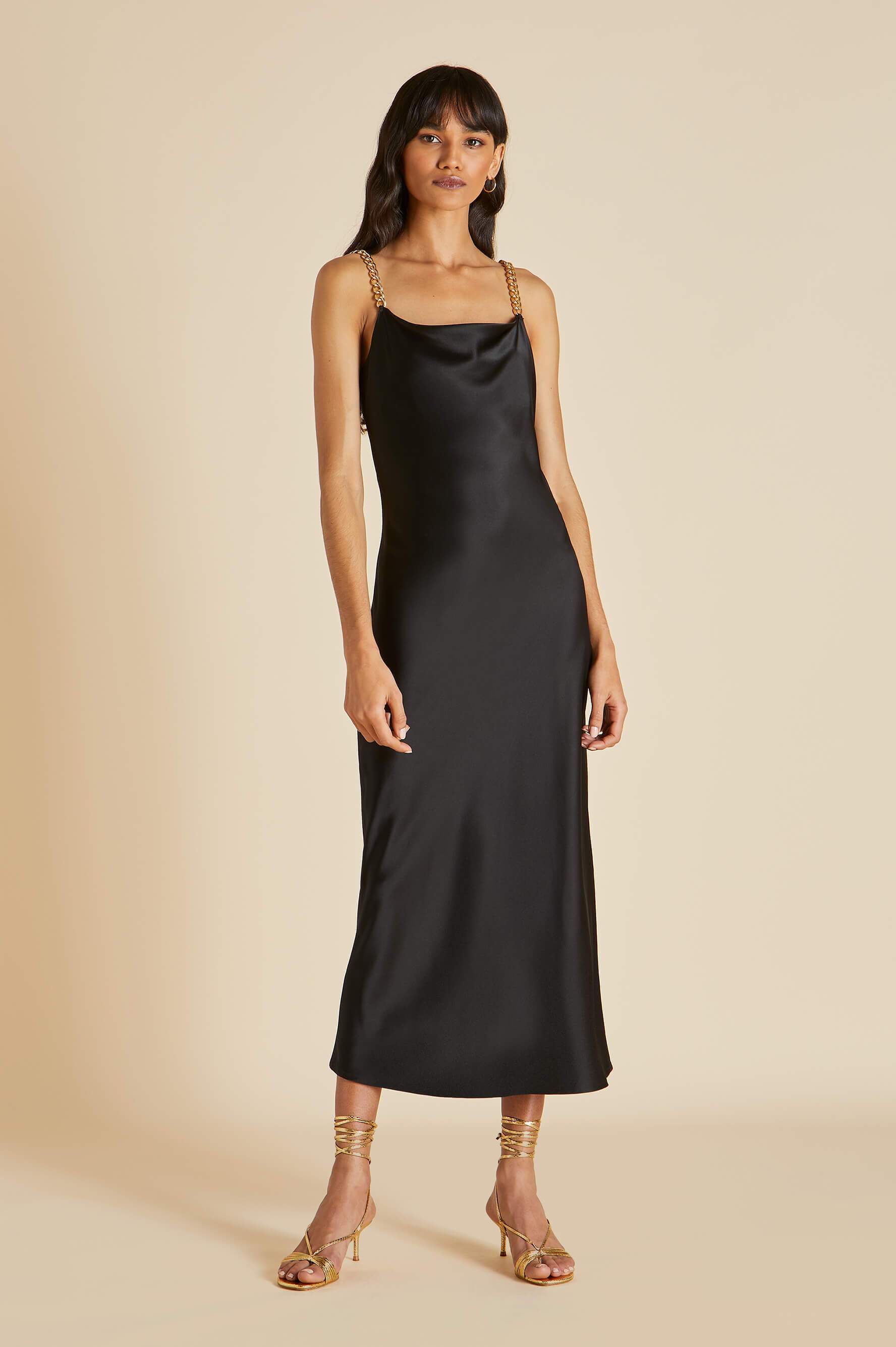Bibi Jet Black Silk Satin Slip Dress