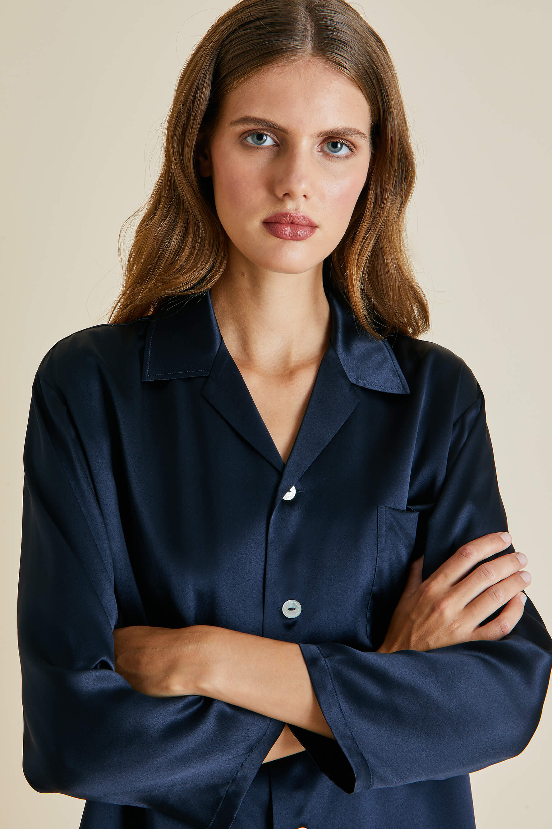 Casablanca Navy Pyjamas in Silk Satin