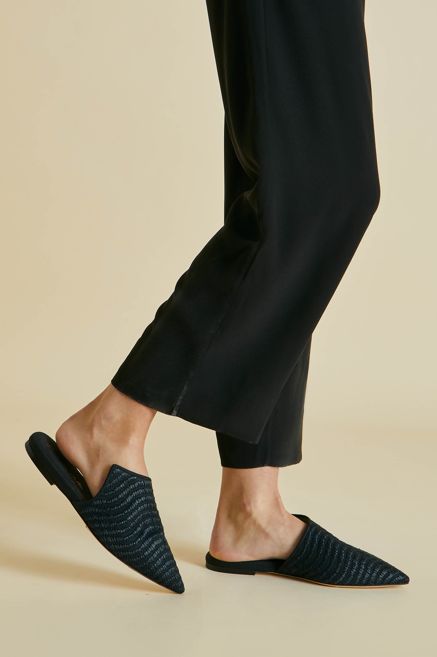 Contessa Casati Black Slippers in Raffia