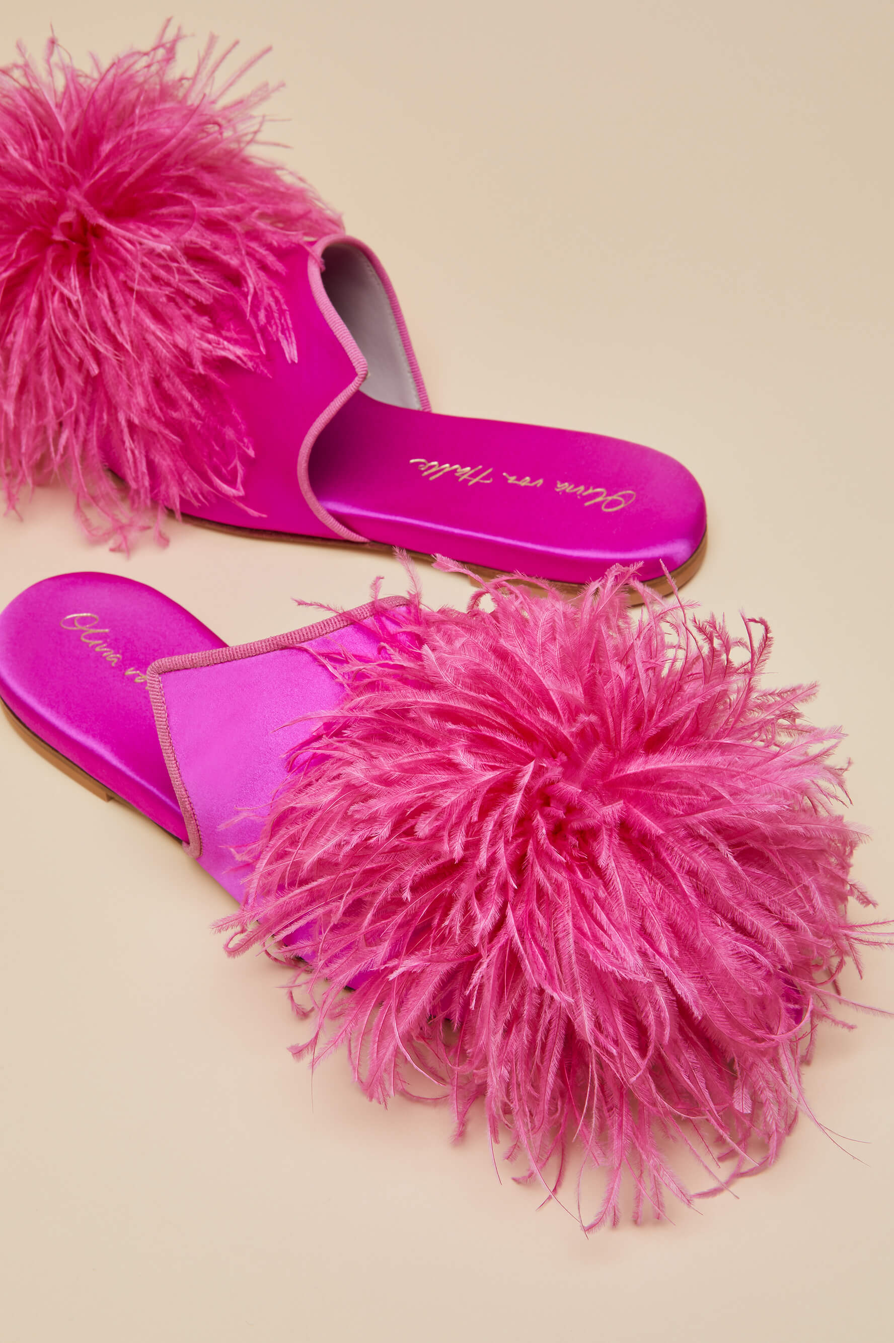 Contessa Madame Pink  Slippers in Silk Feather