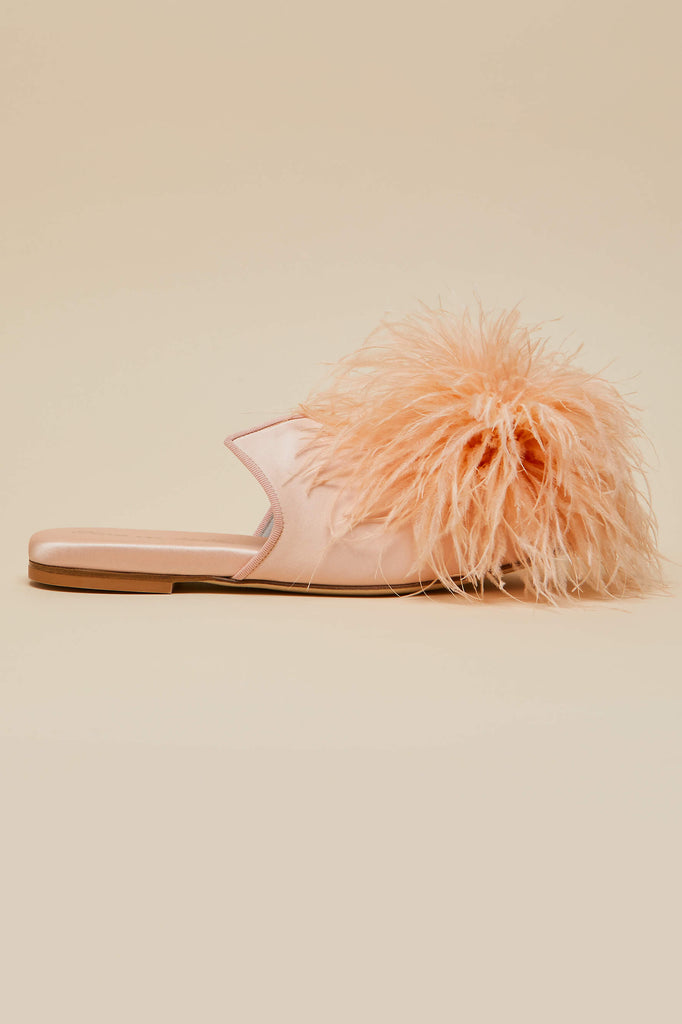 Contessa Minnie Orange  Slippers in Silk Feather