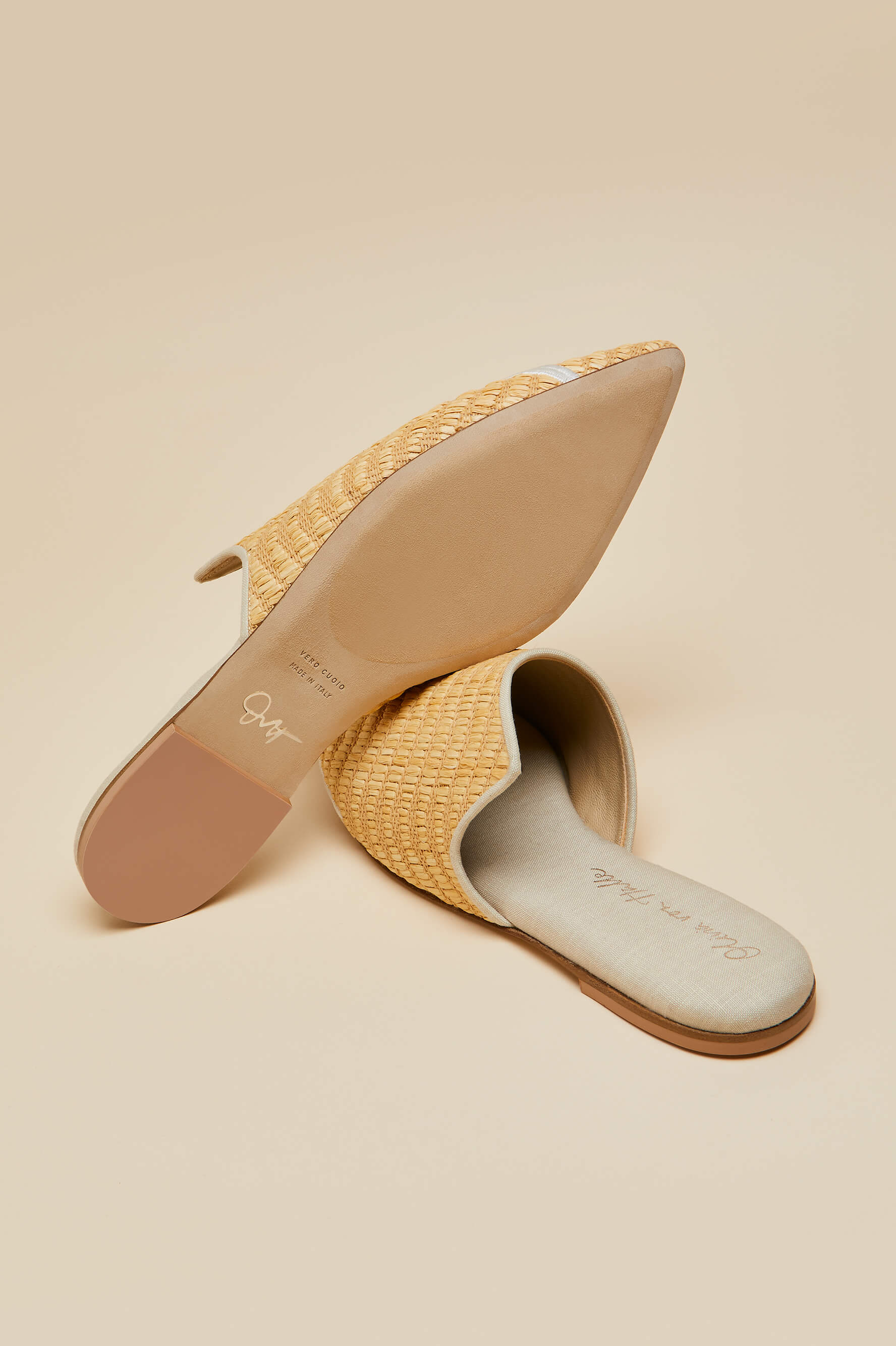 Contessa Viola Beige Embroidered Slippers in Raffia