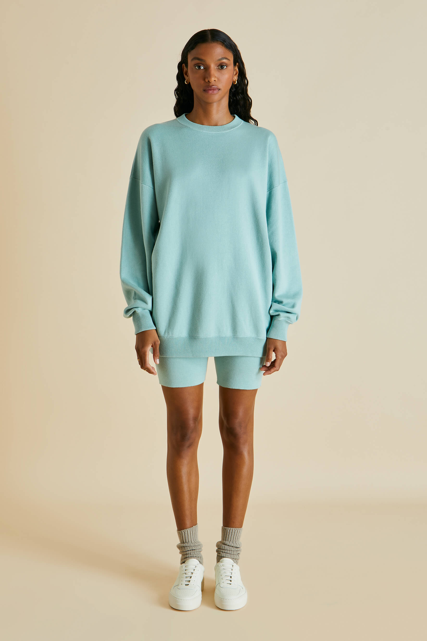 didi deia blue silk-cashmere short tracksuit