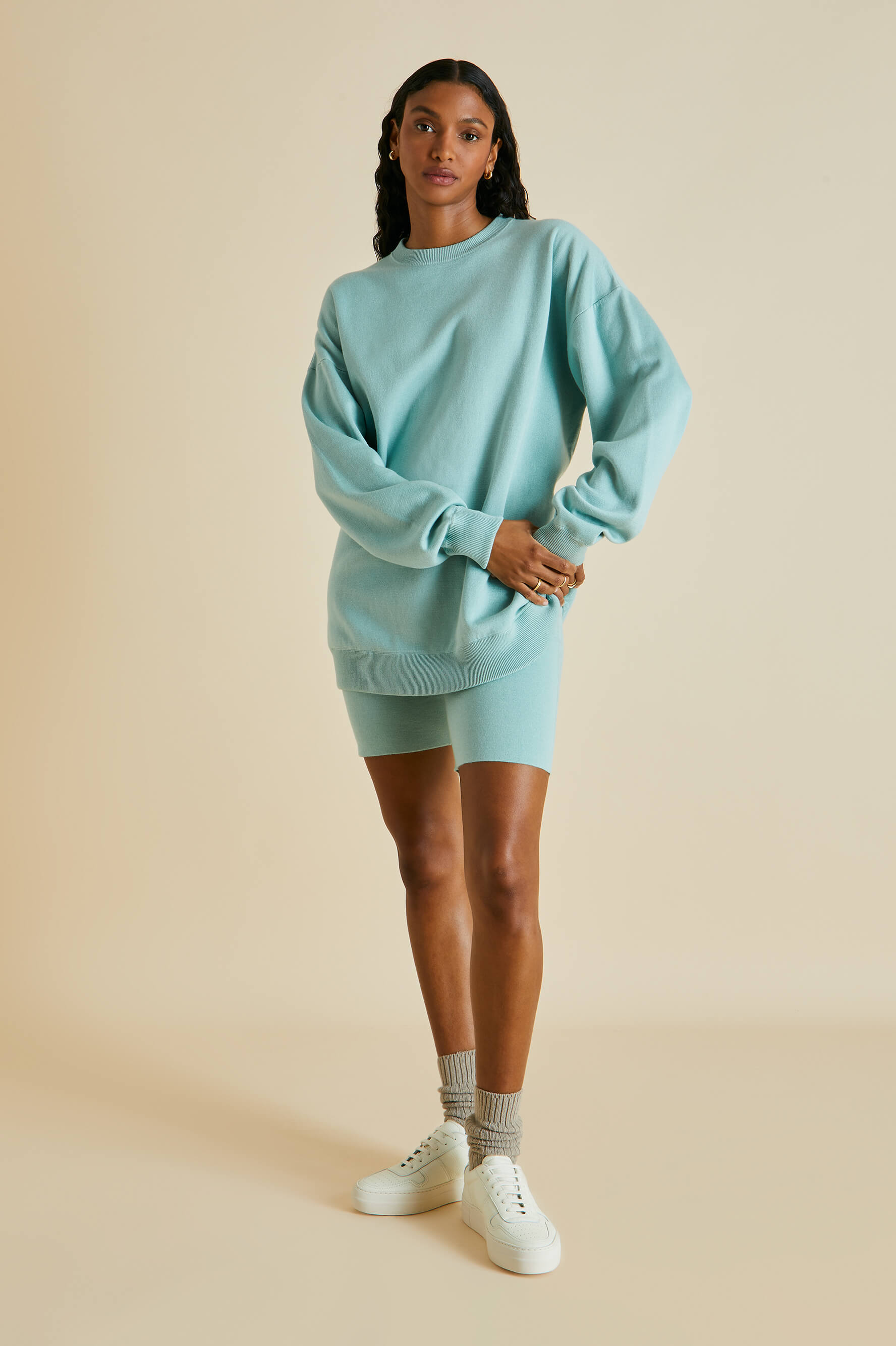 Didi Deia Blue Silk-Cashmere Short Tracksuit