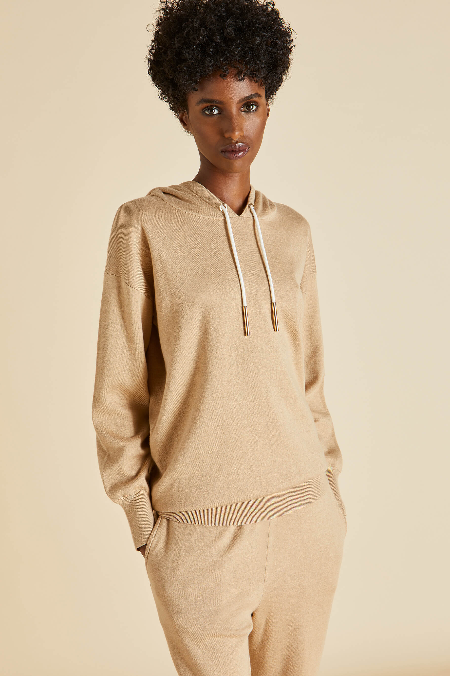 Gia Shanghai Beige Tracksuit in Silk-Cashmere