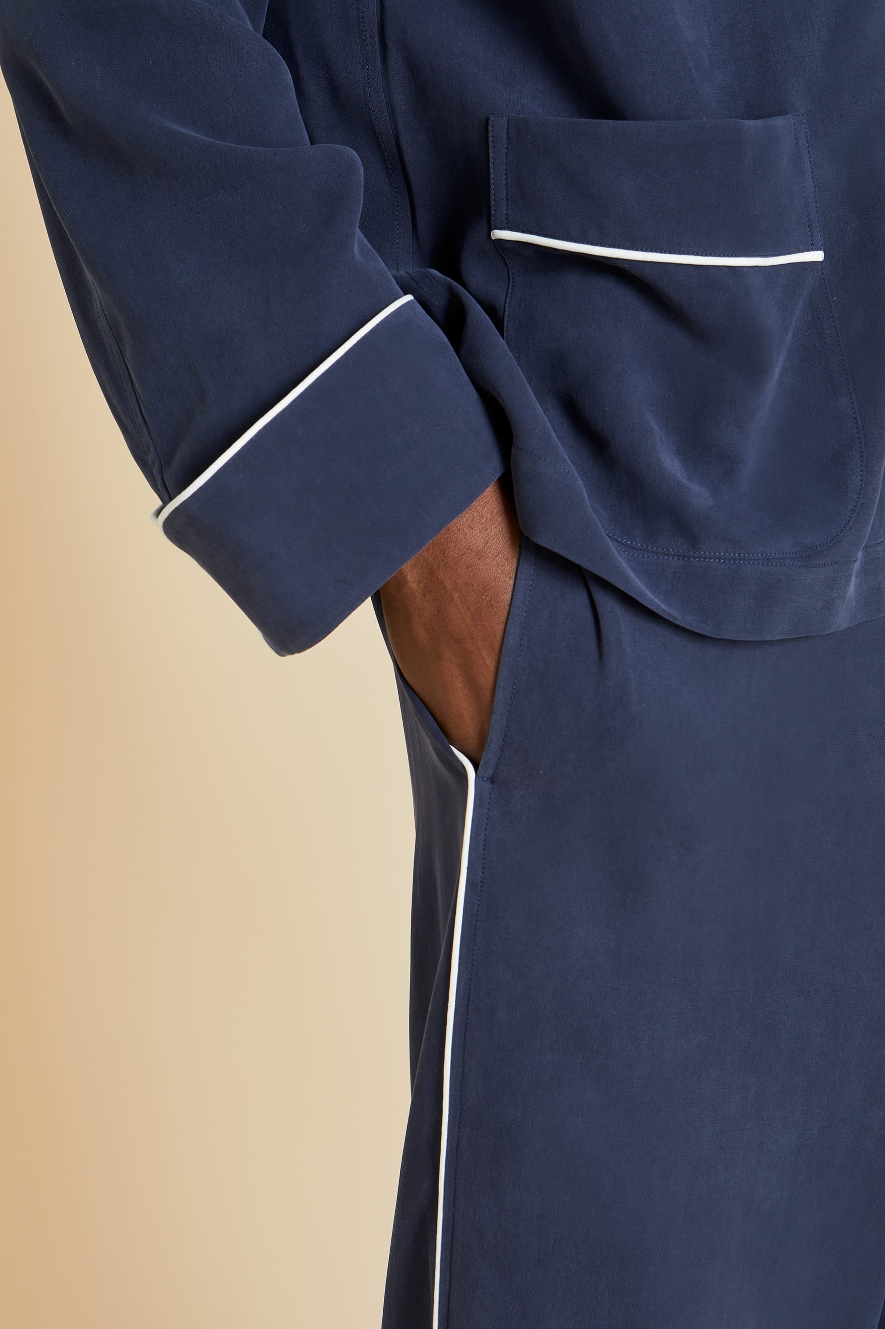 Laurent Navy Pajamas in Sandwashed Silk