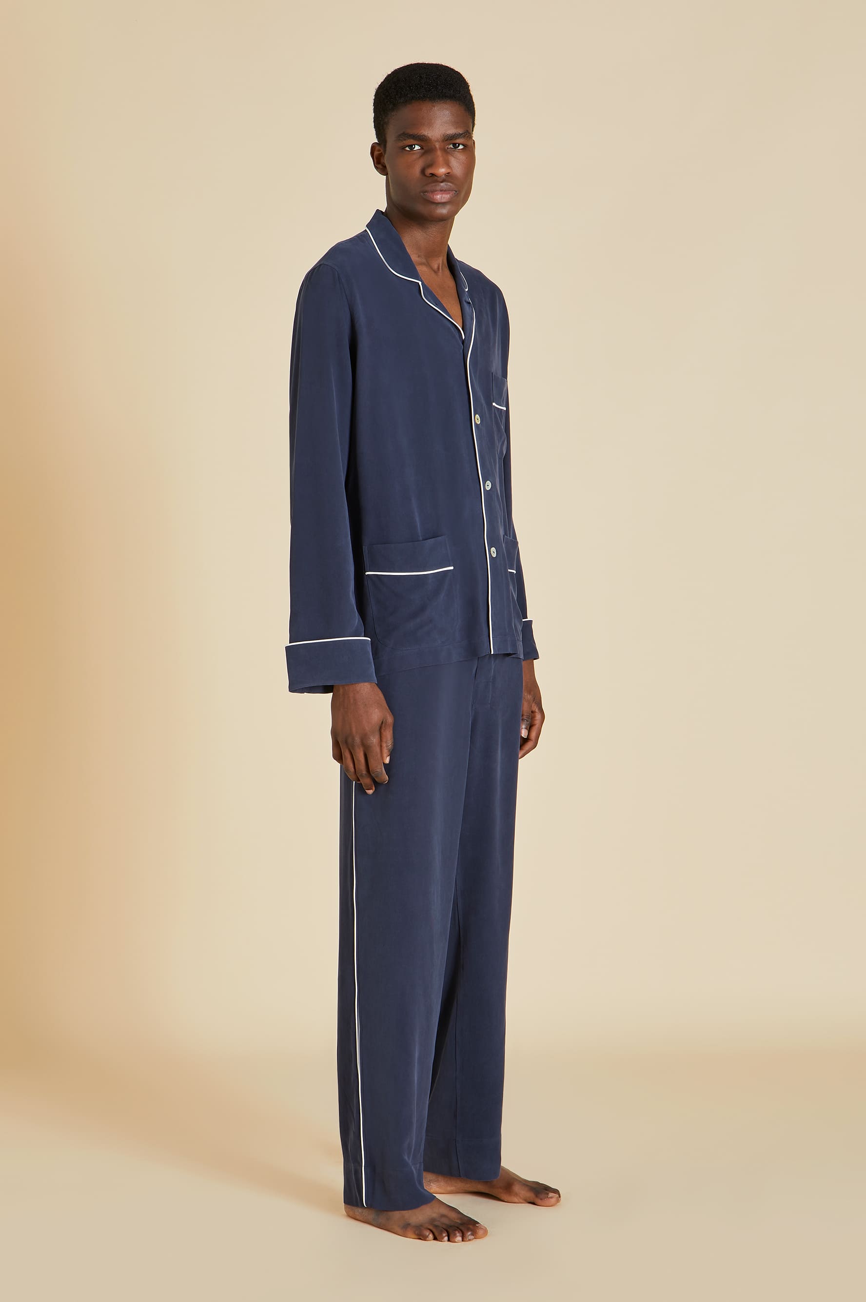 Laurent Navy Pajamas in Sandwashed Silk