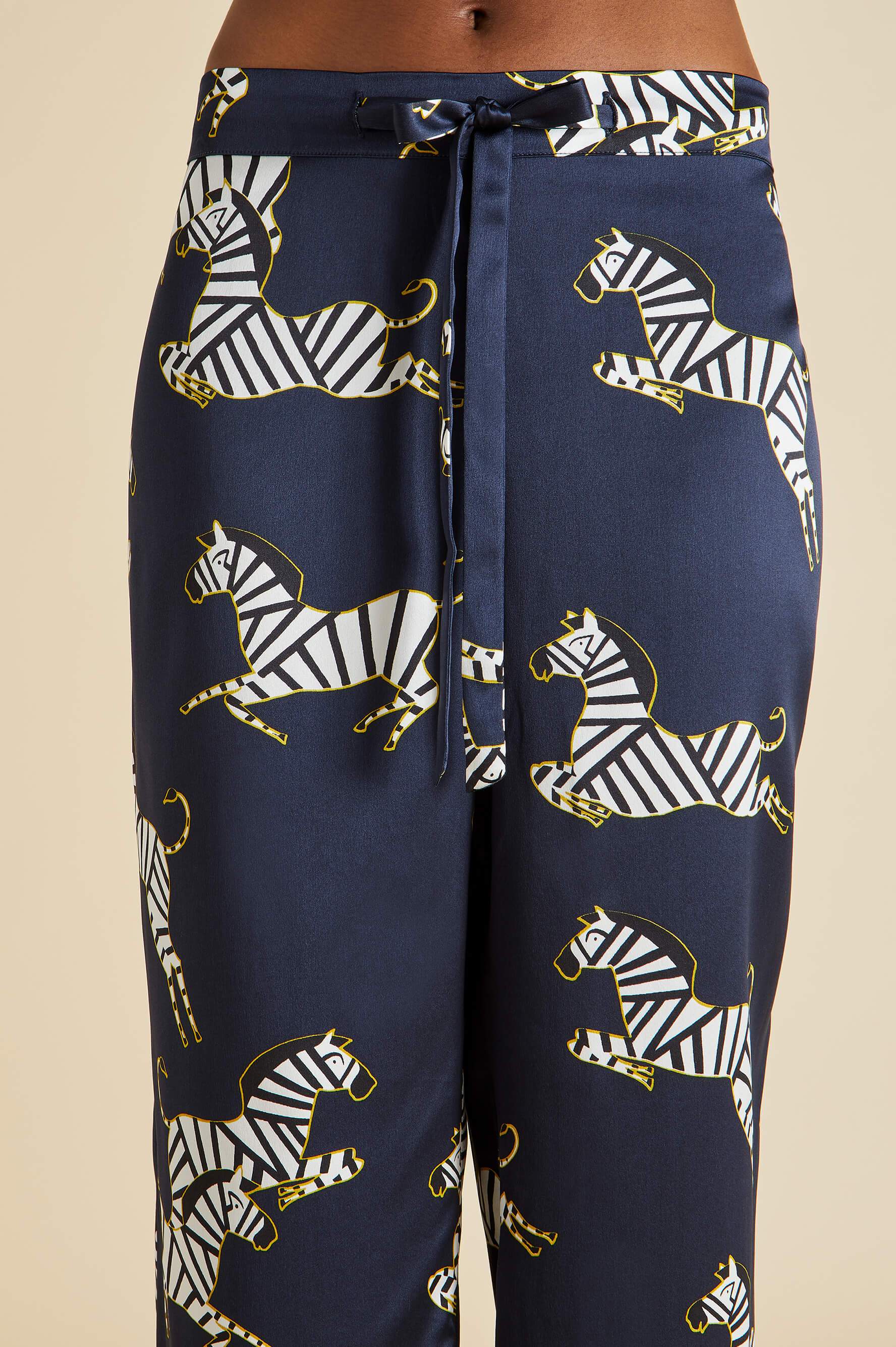 Lila Zizi Navy Pajamas in Silk Satin