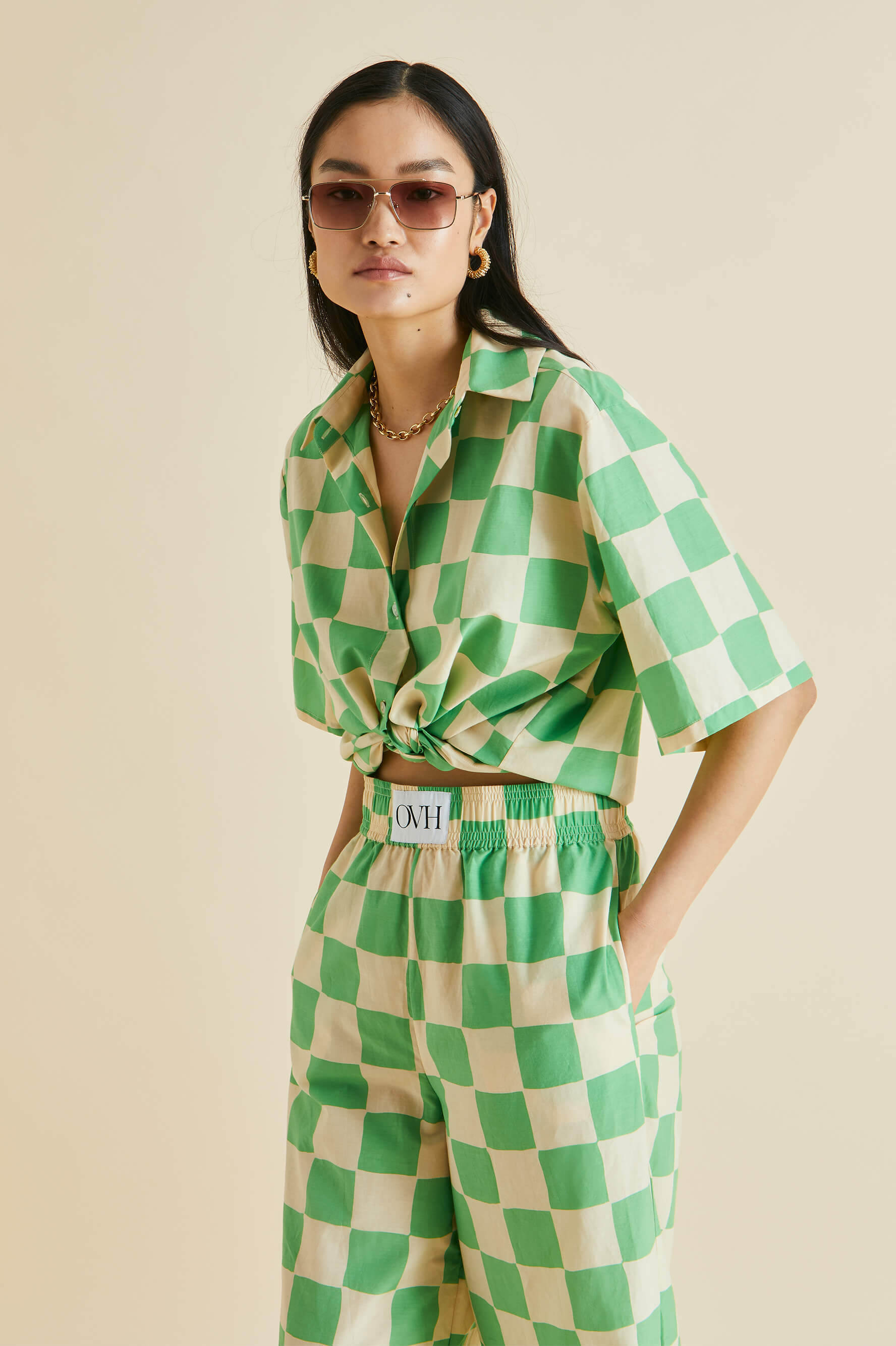 Alabama Croisette Green Gingham Cotton-Silk pajamas