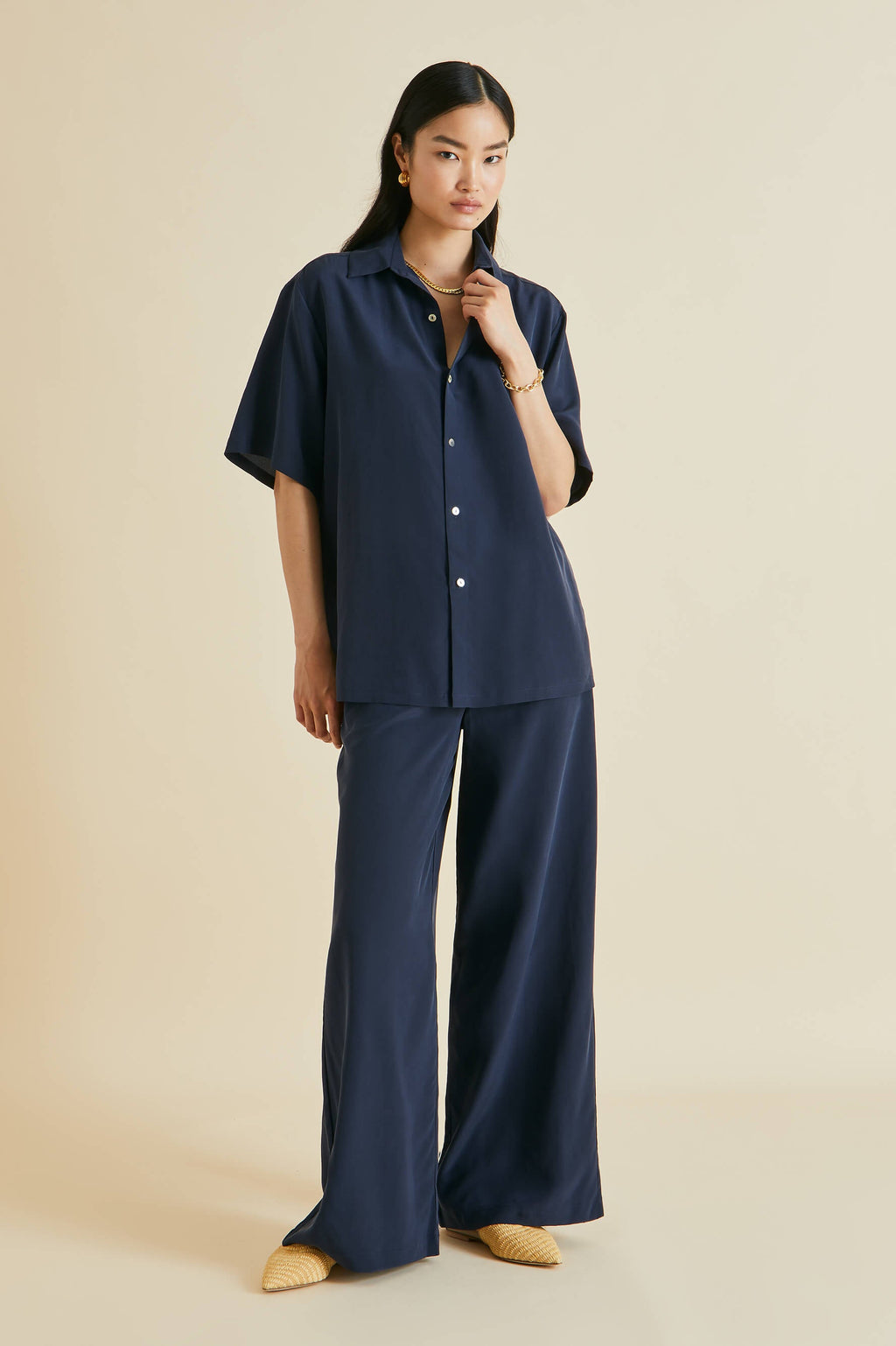 Alabama Navy Pajamas in Silk Crêpe de Chine