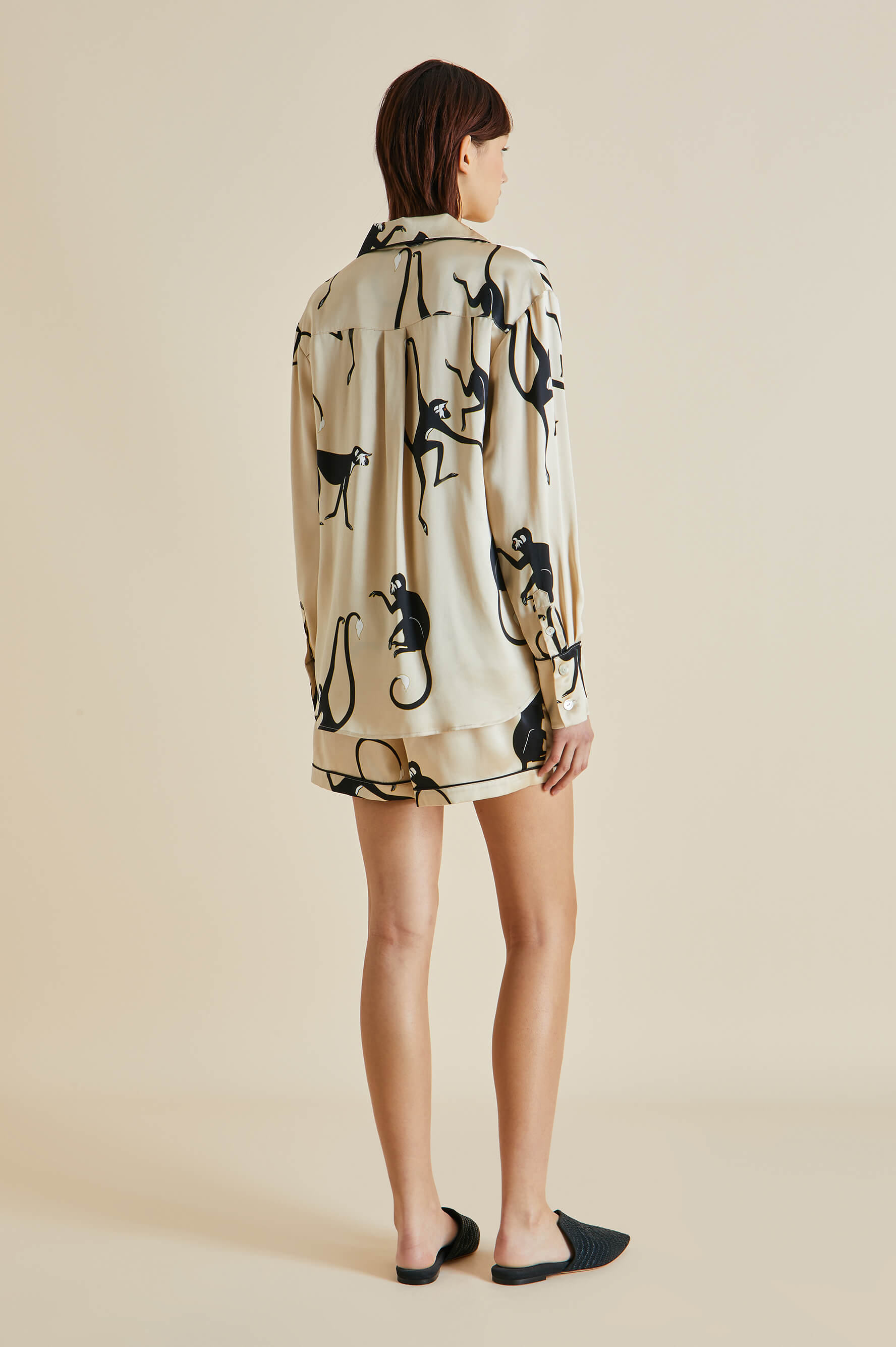 Alba Macaque Cream Monkey Silk Satin Pajamas