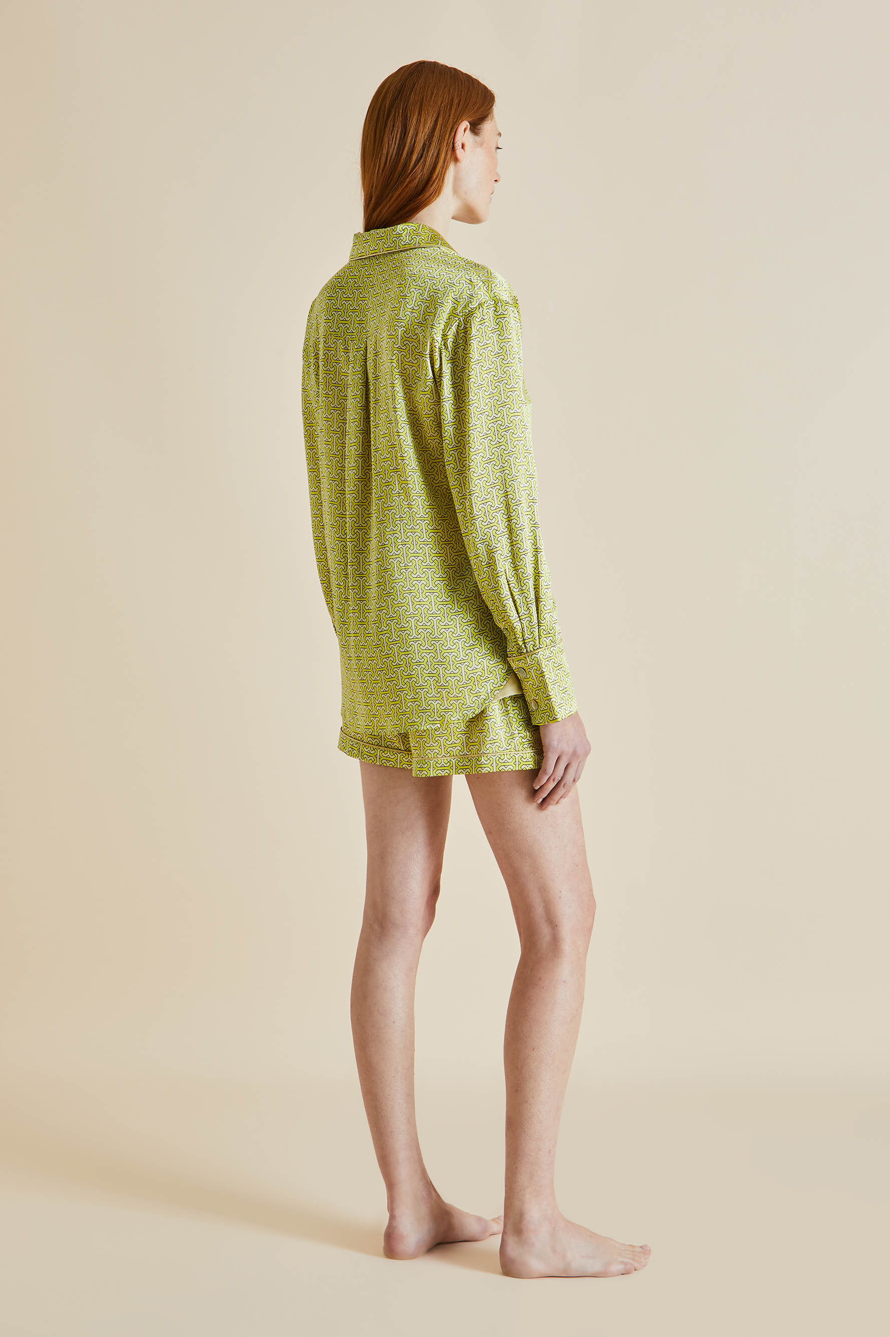 Alba Mirage Green Geometric Silk Satin Pajamas