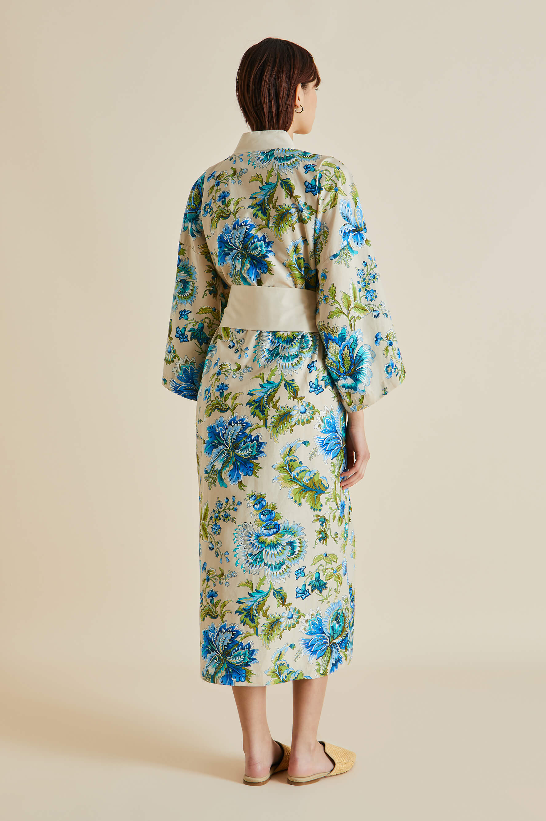 Amaya Jasmine Blue Floral Cotton-Silk Robe