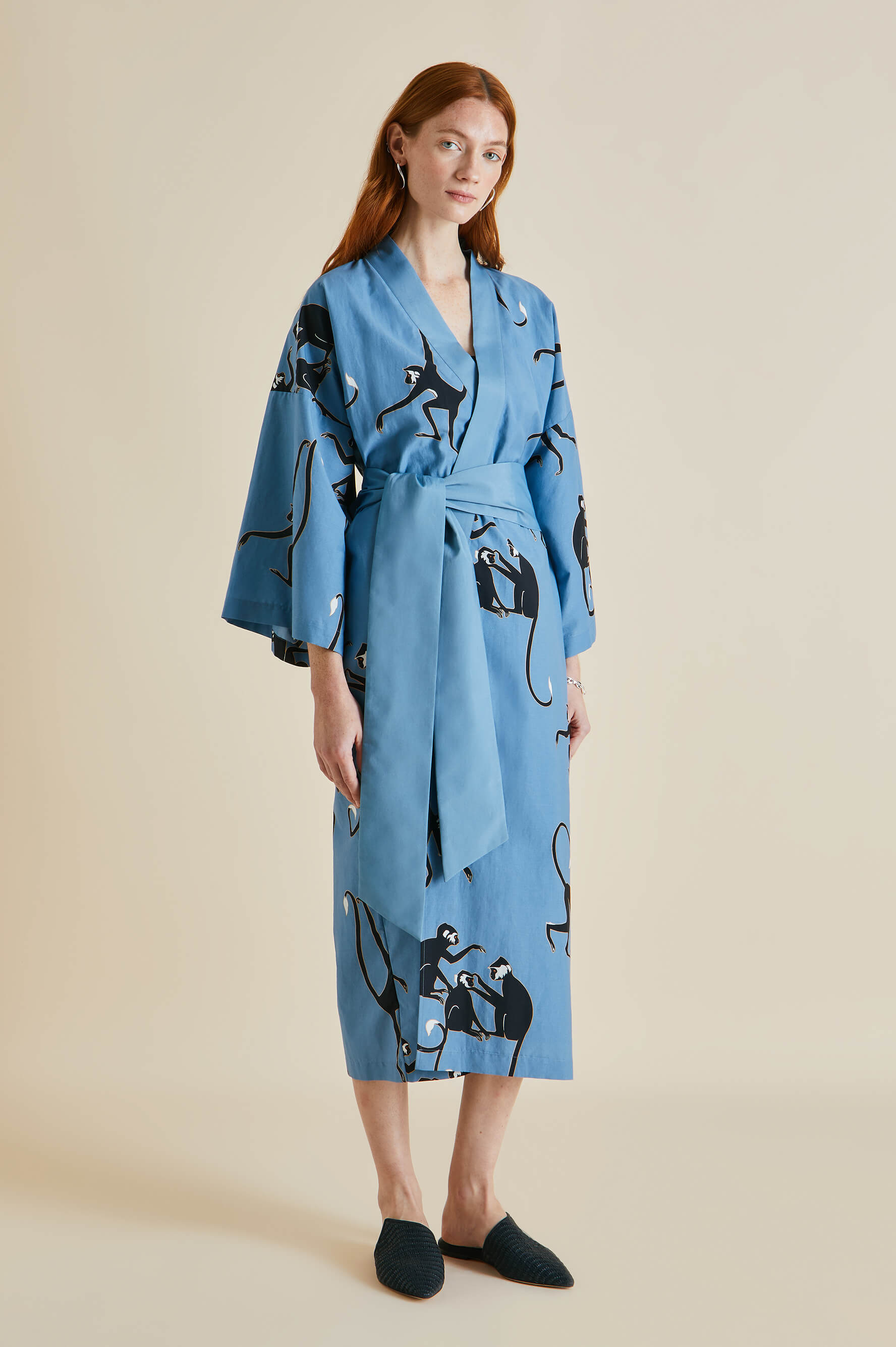 Amaya Jacamar Blue Monkey Cotton-Silk Robe