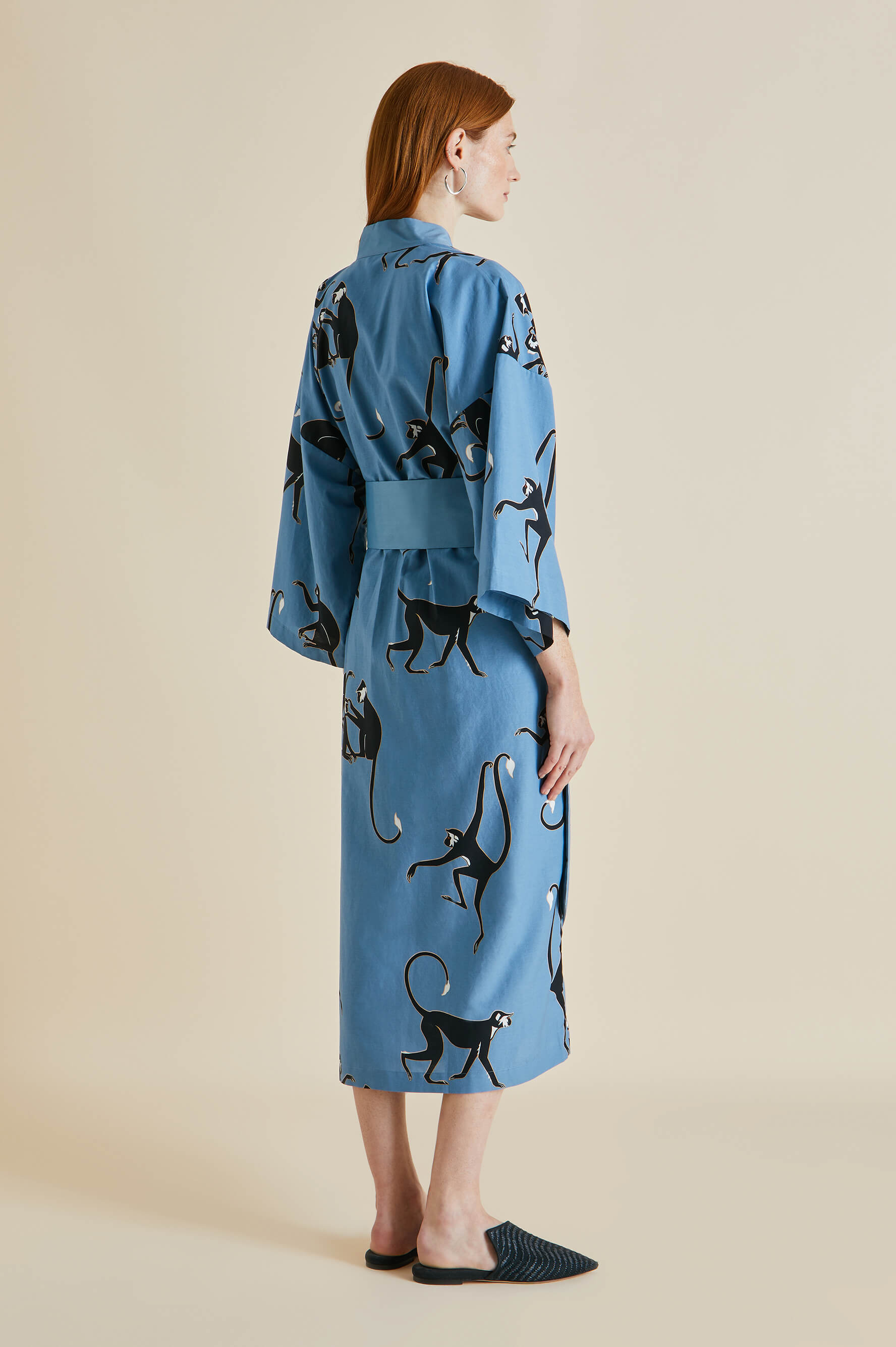 Amaya Jacamar Blue Monkey Cotton-Silk Robe