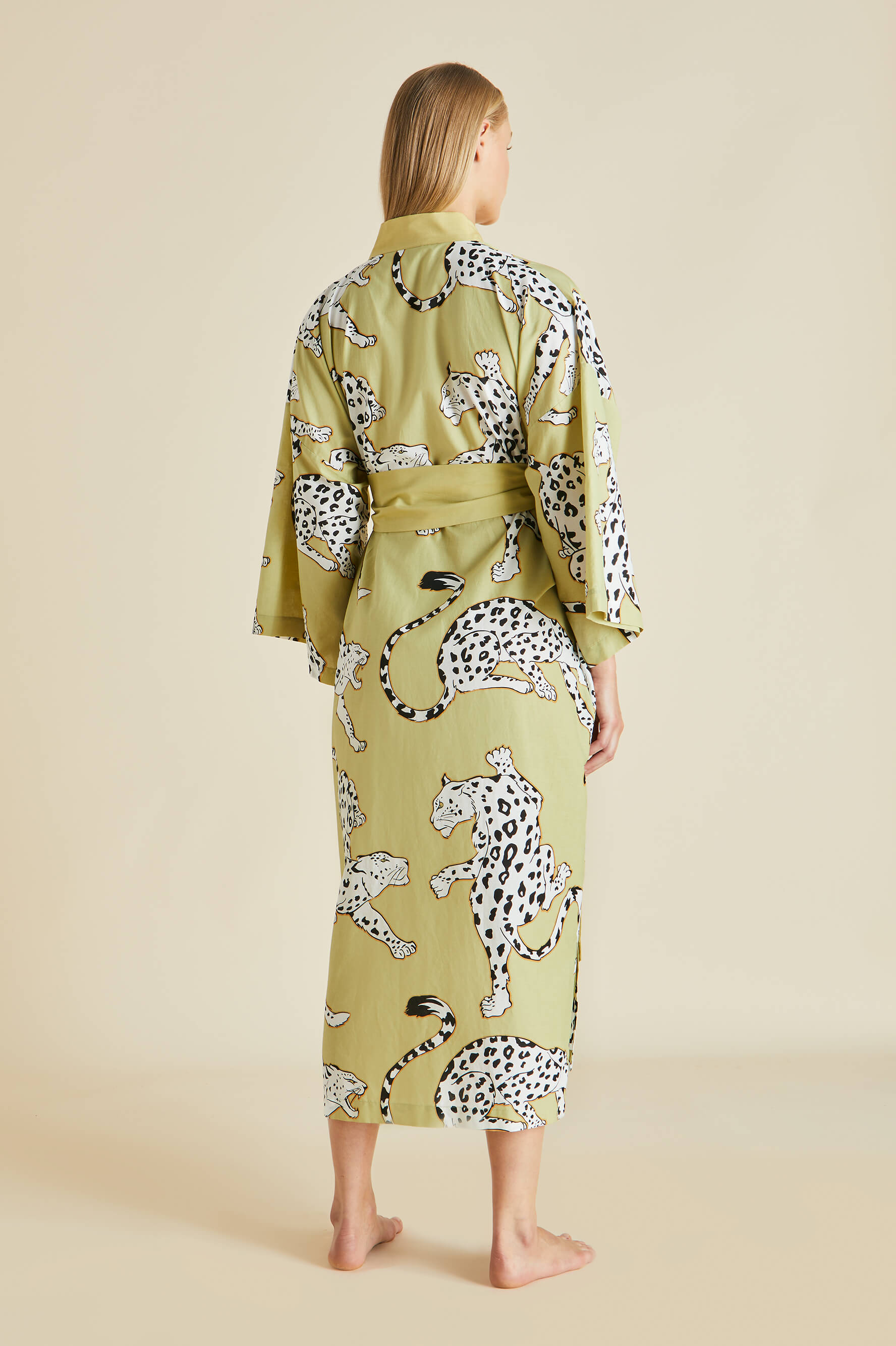 Amaya Mungo Green Leopard Cotton-Silk Robe