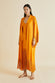Amina Orange Fringed Silk Satin Robe