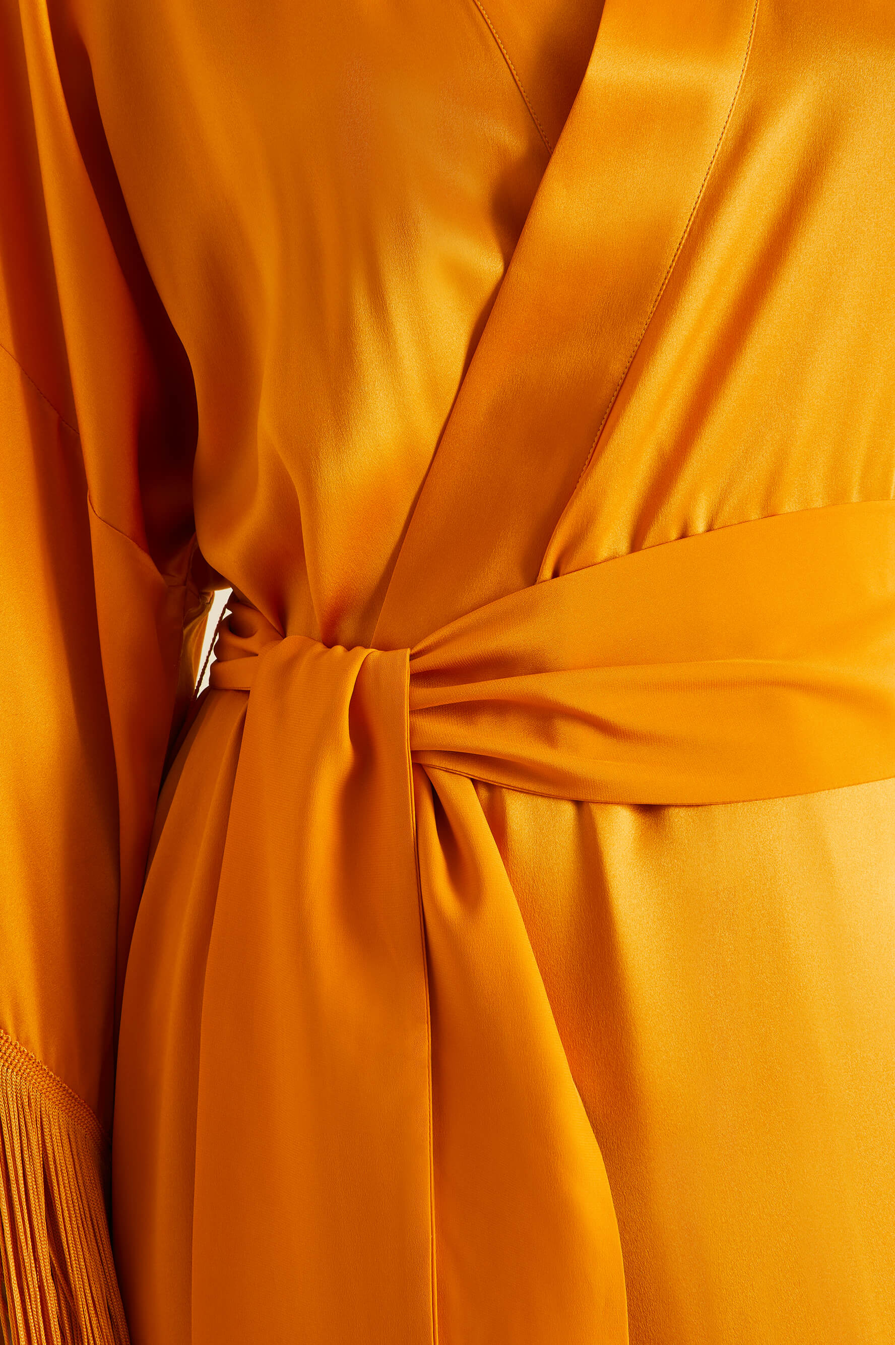 Amina Orange Fringed Silk Satin Robe