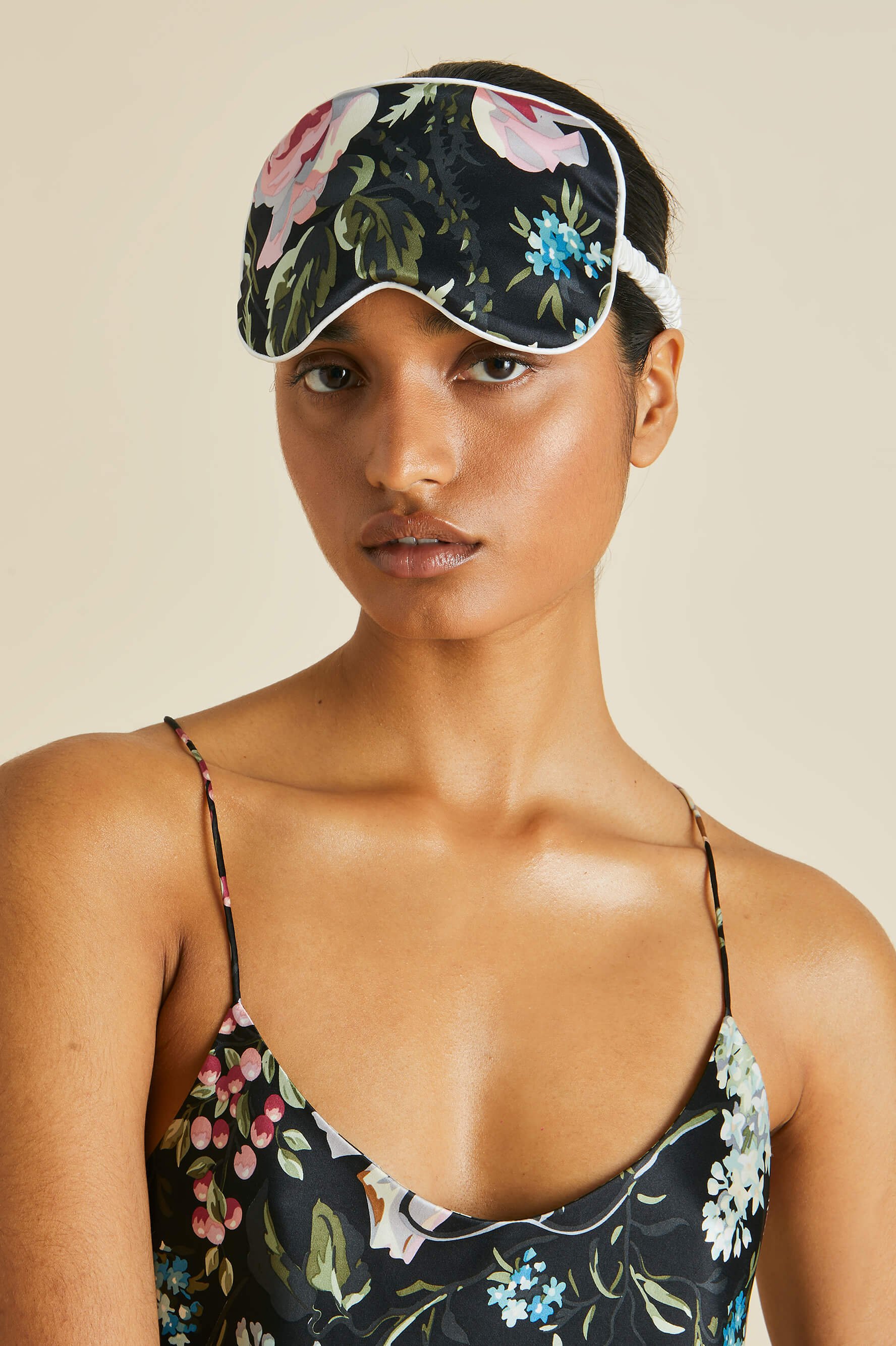 audrey esme black floral silk eye mask