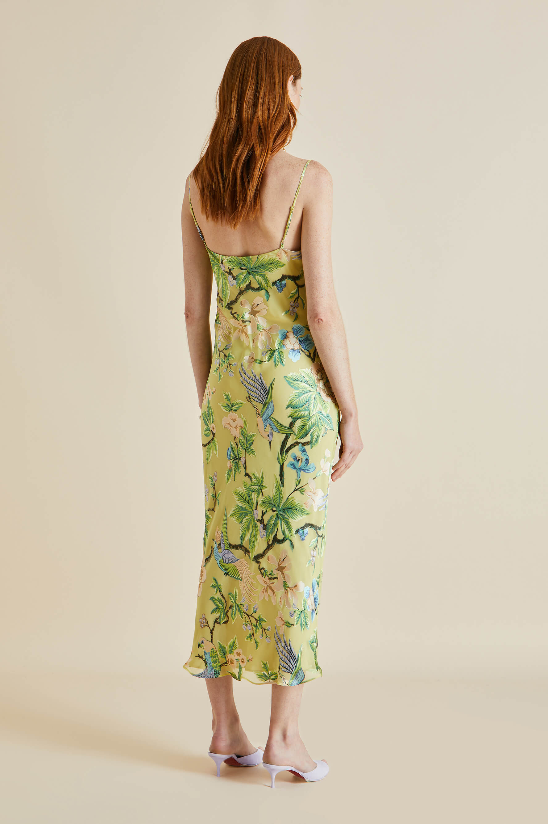 Bibi Arcadius Green Floral Silk Devoré Slip Dress