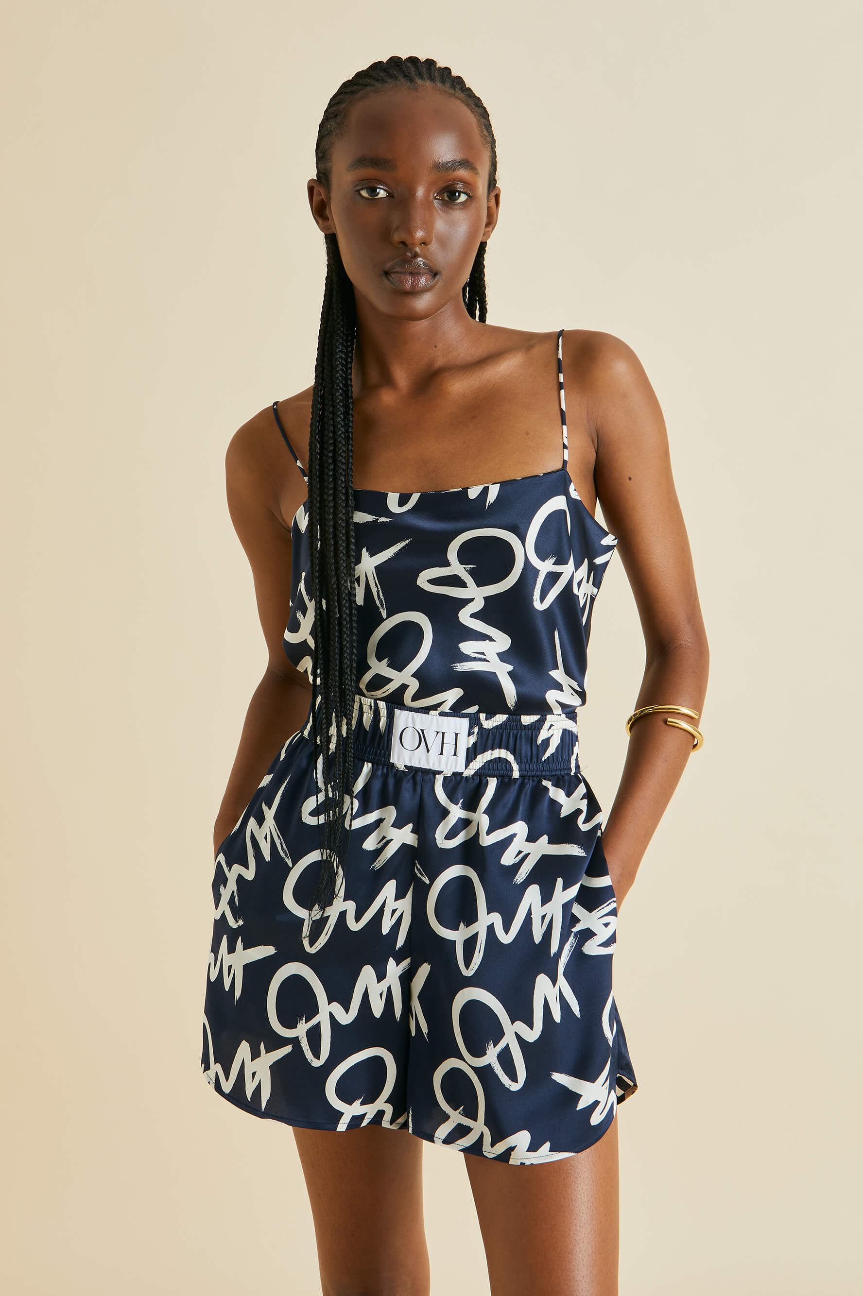 Calypso Brigitte Navy Signature Silk Satin Camisole Set