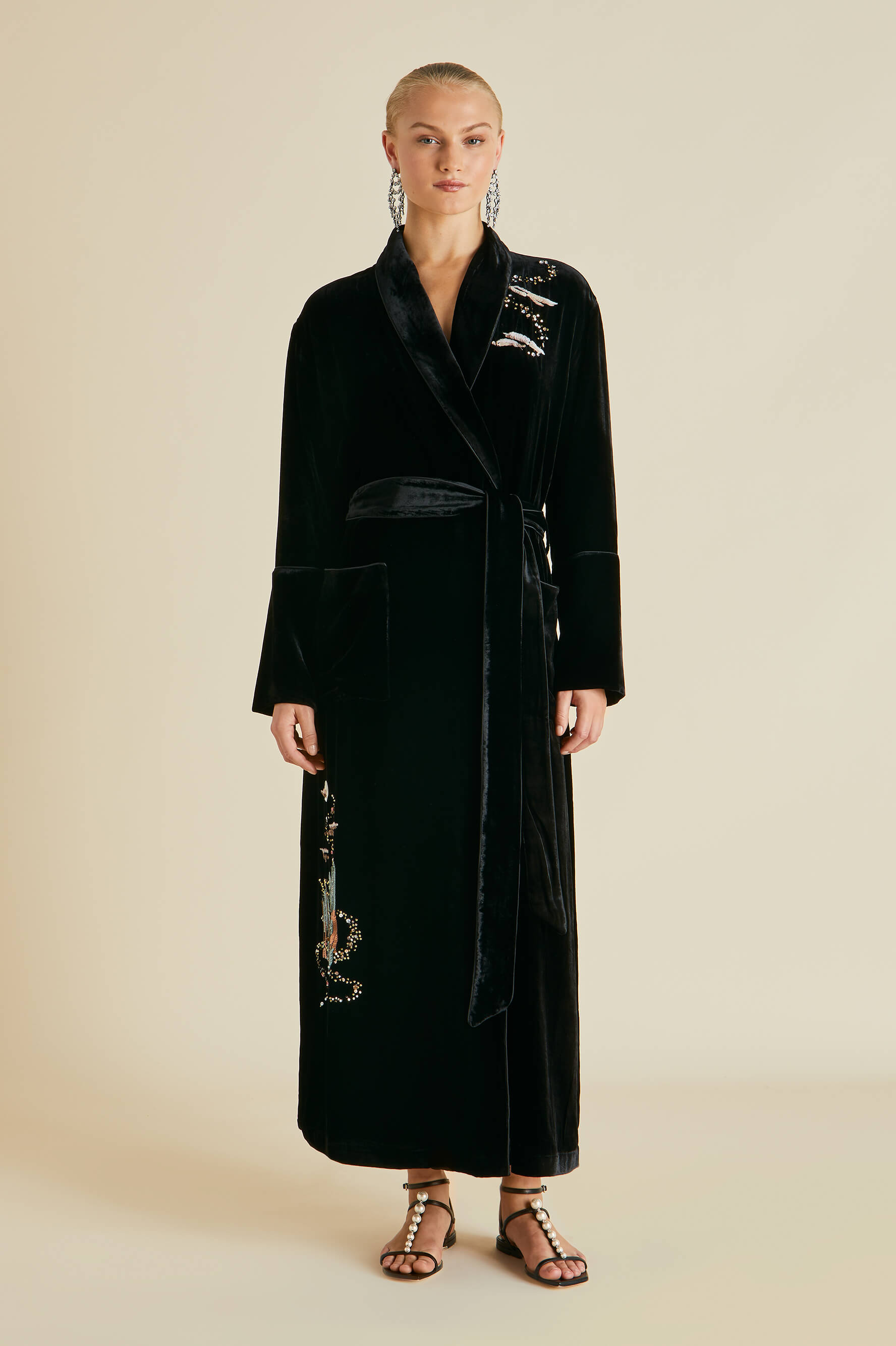 Capability Arcadia Black Embellished Robe in Silk Velvet