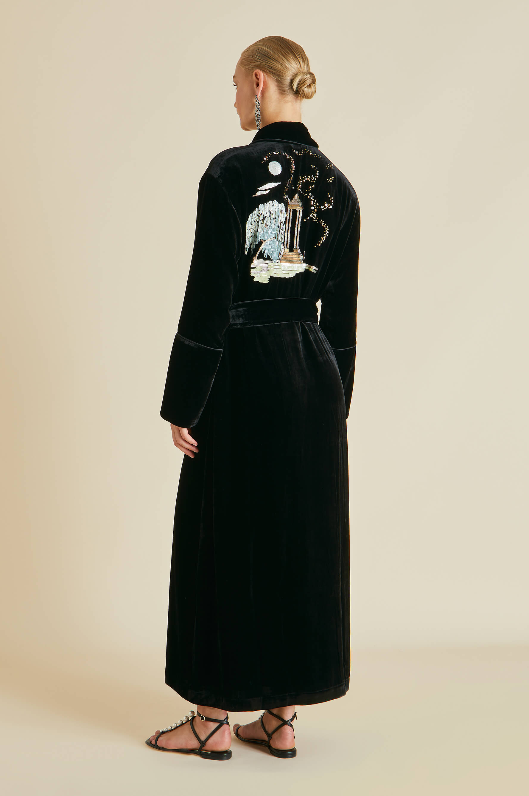 Capability Arcadia Black Embellished Robe in Silk Velvet