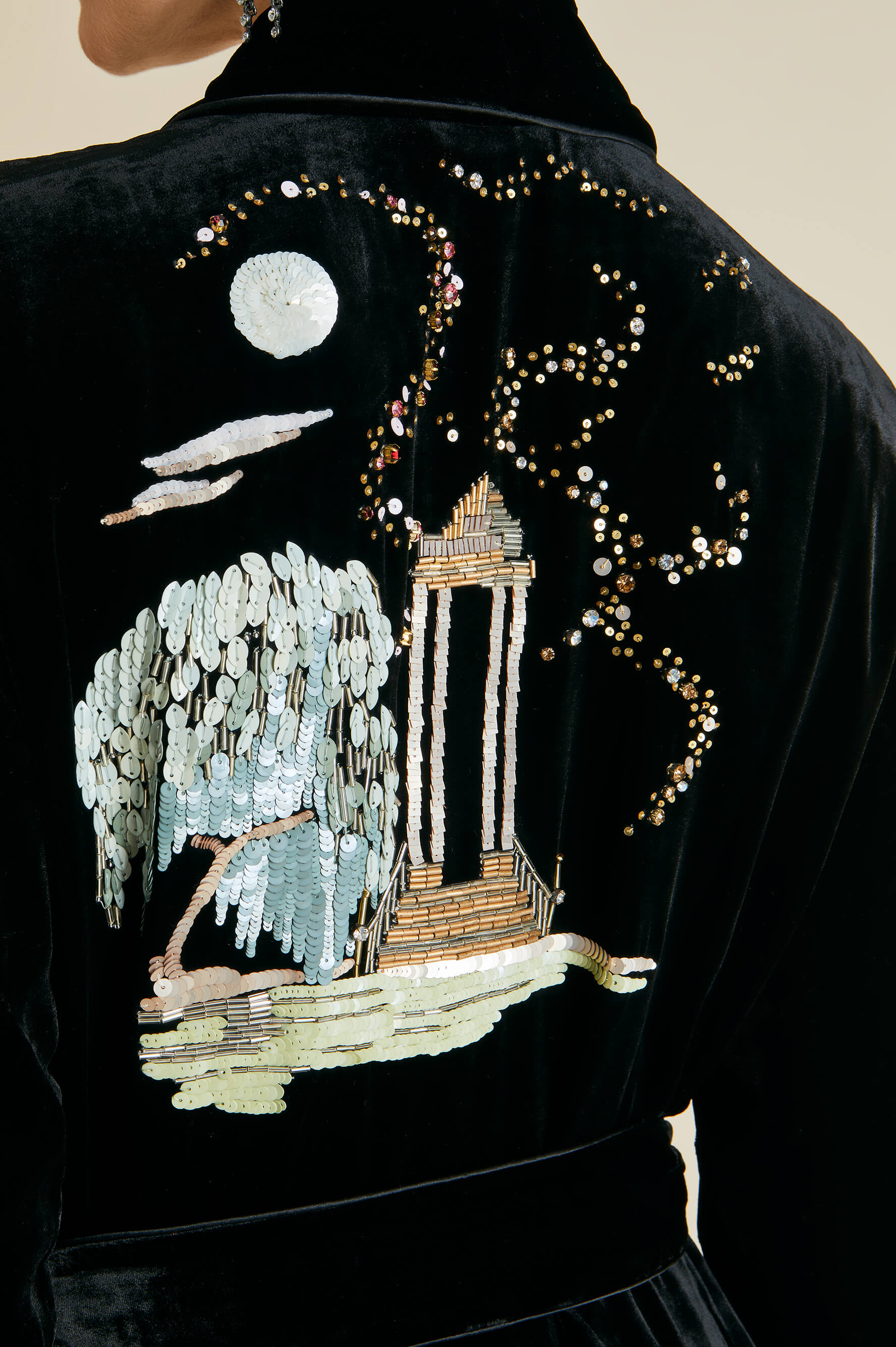 Capability Arcadia Black Embellished Robe in Silk Velvet
