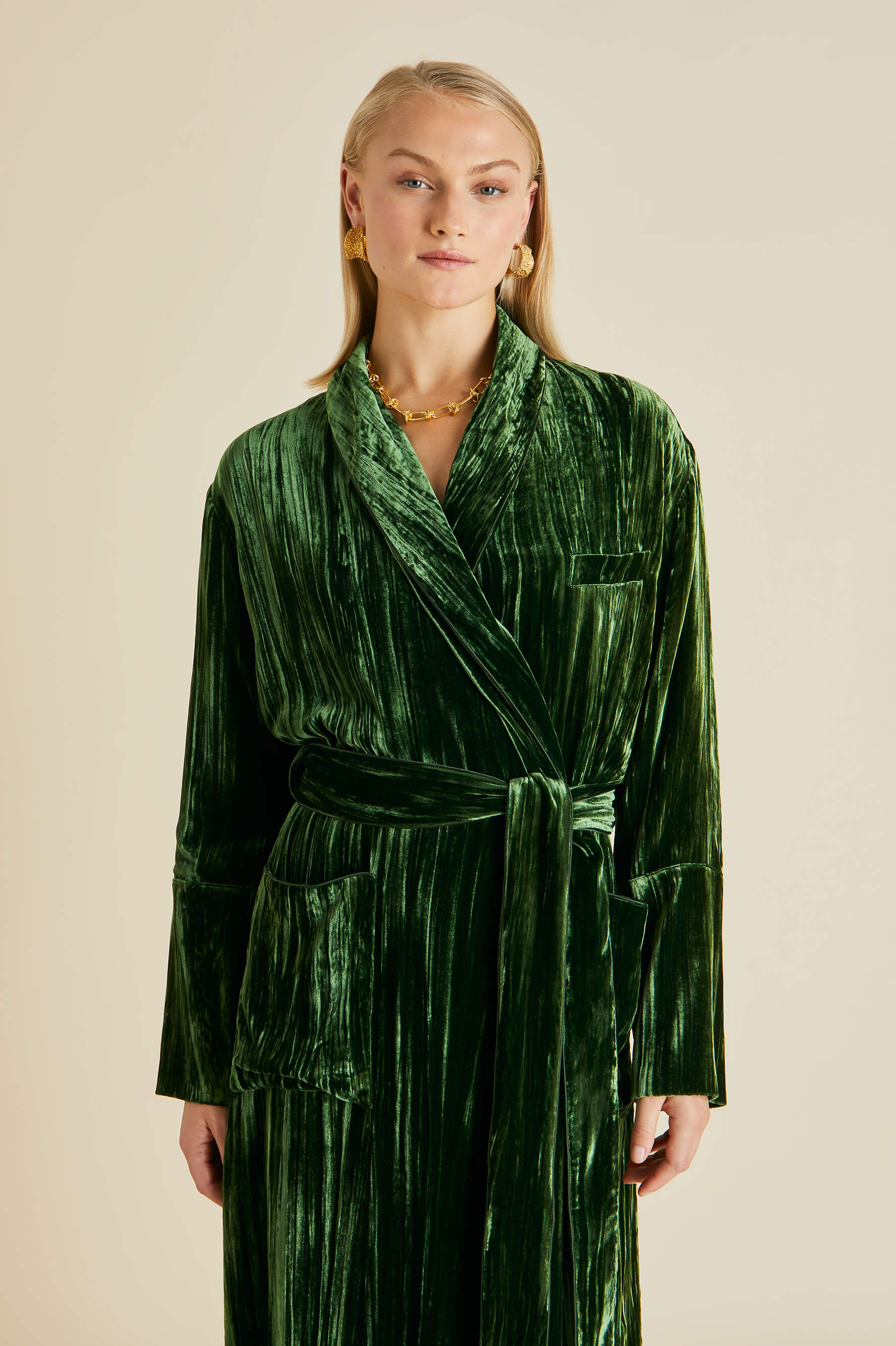 Capability Emerald Green Robe in Silk Velvet | Olivia von Halle