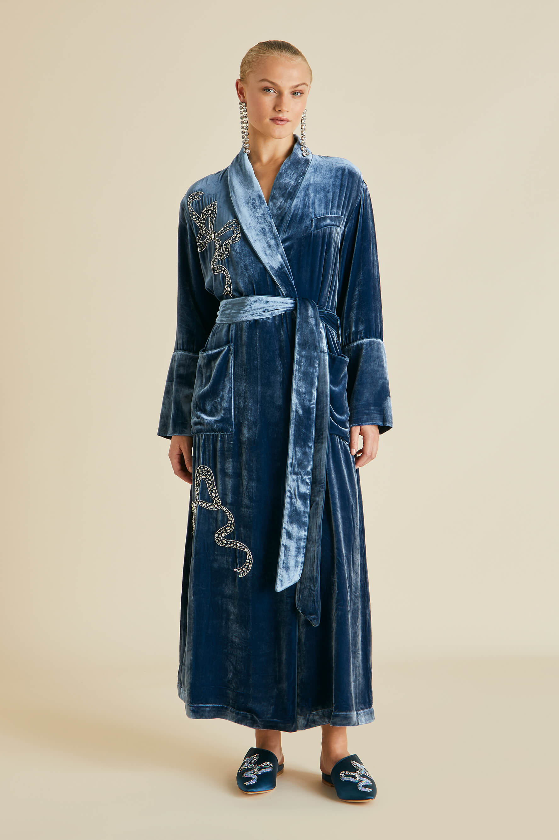 Capability Grace Blue Embellished Robe in Silk Velvet