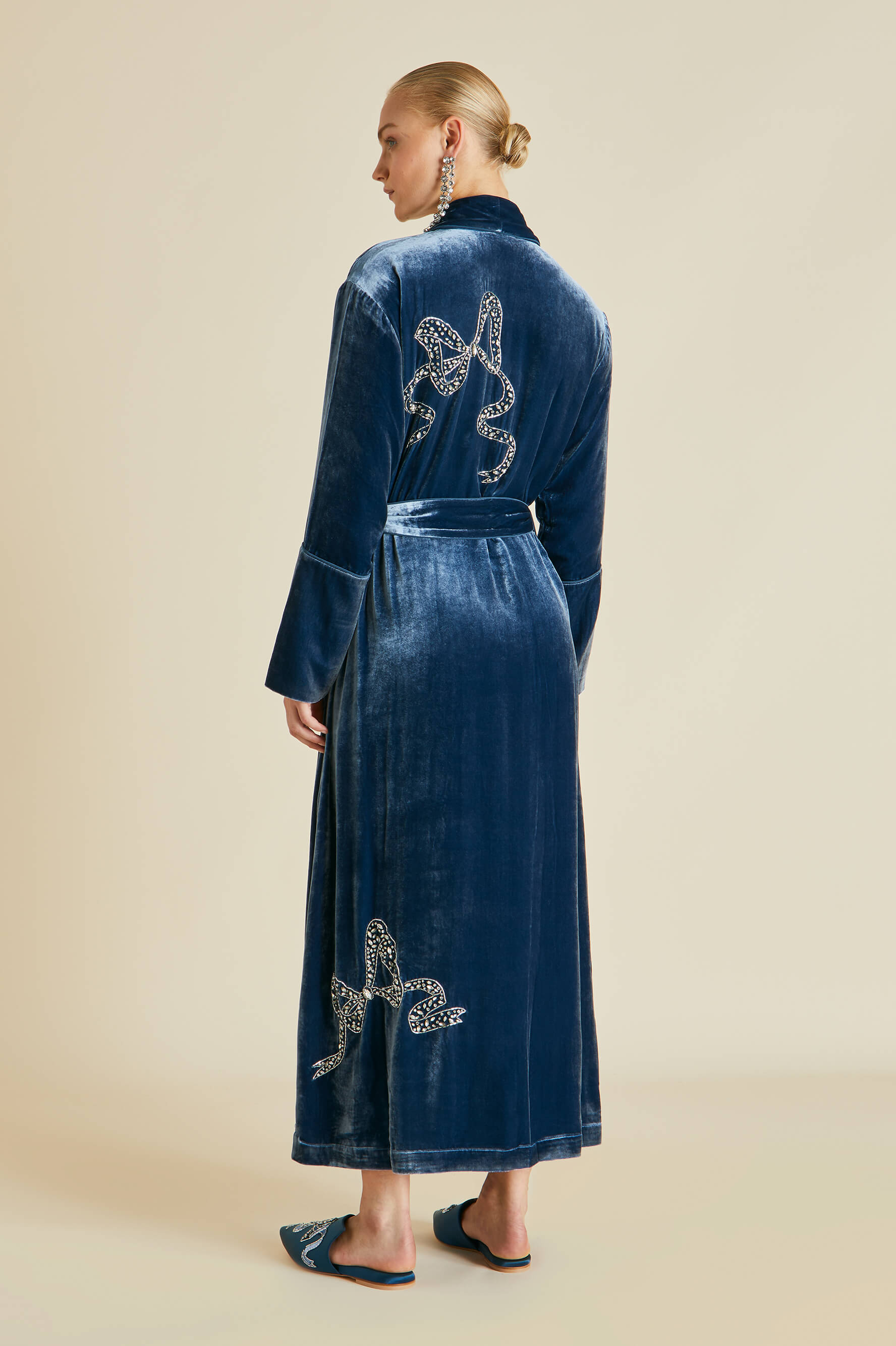 Capability Grace Blue Embellished Robe in Silk Velvet