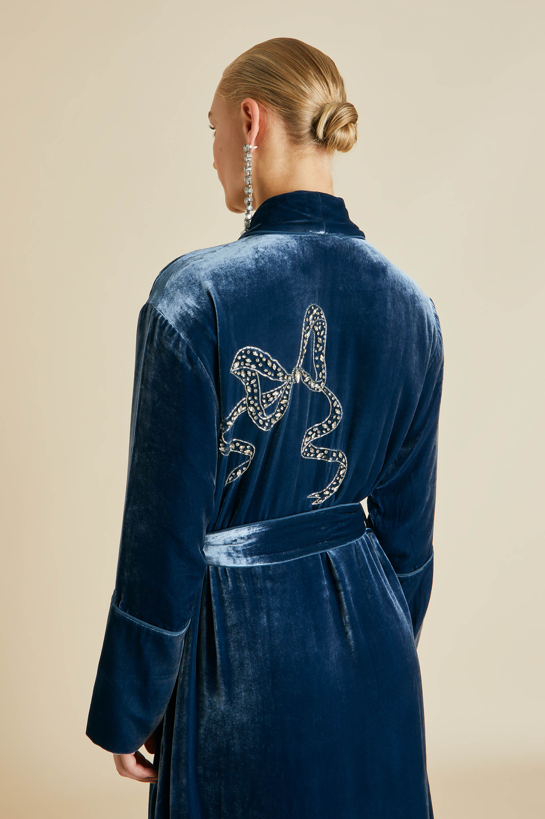 Capability Grace Blue Embellished Robe in Silk Velvet