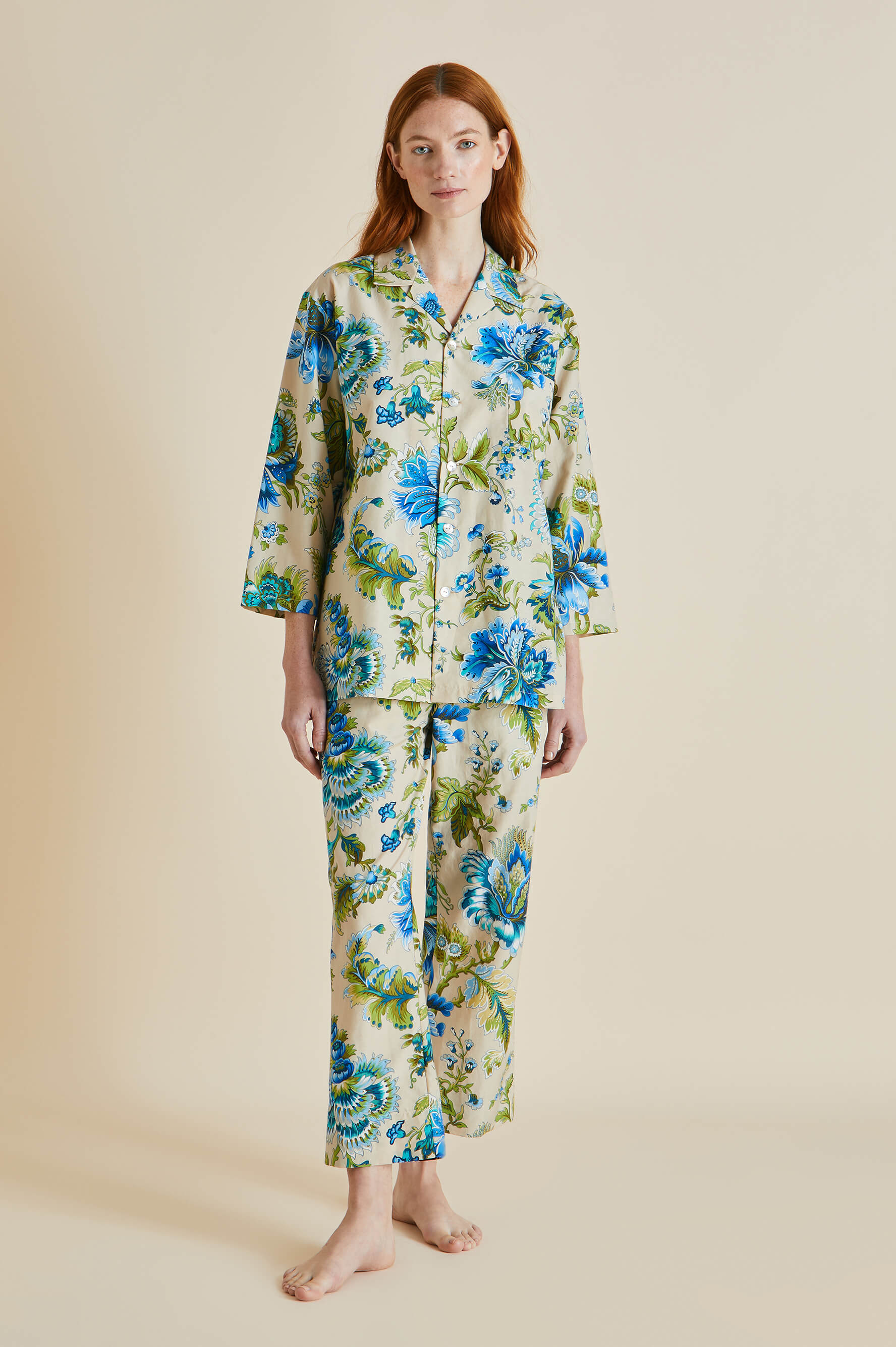 Casablanca Jasmine Blue Floral Cotton-Silk Pajamas