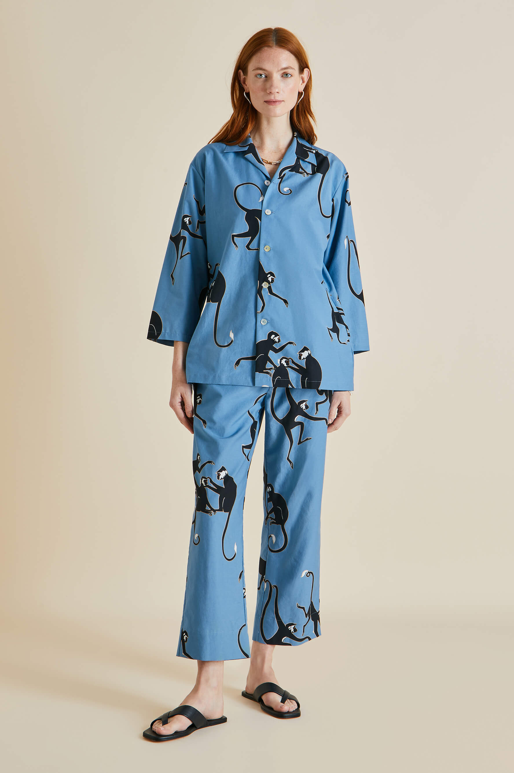 Casablanca Jacamar Blue Monkey Cotton-Silk Pajamas