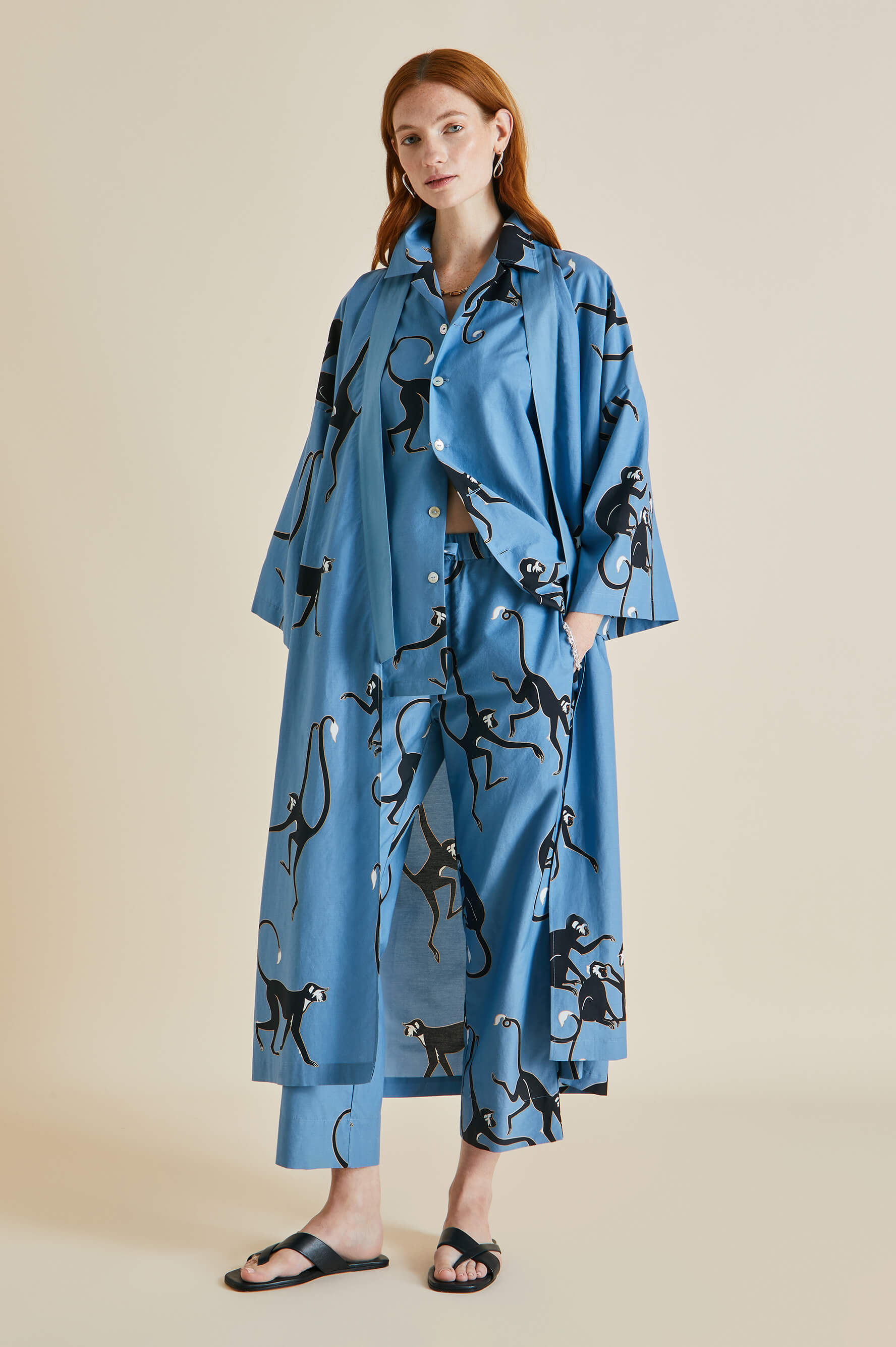 Casablanca Jacamar Blue Monkey Cotton-Silk Pajamas