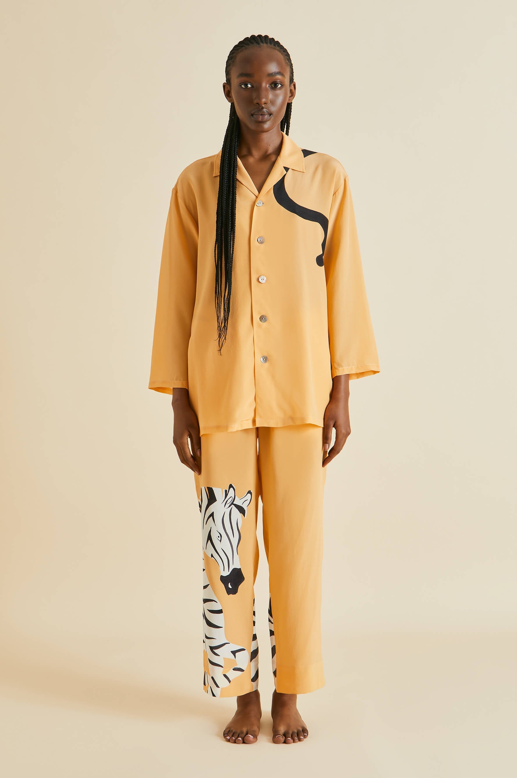 Casablanca Godard Orange Zebra Silk Crêpe de Chine pajamas