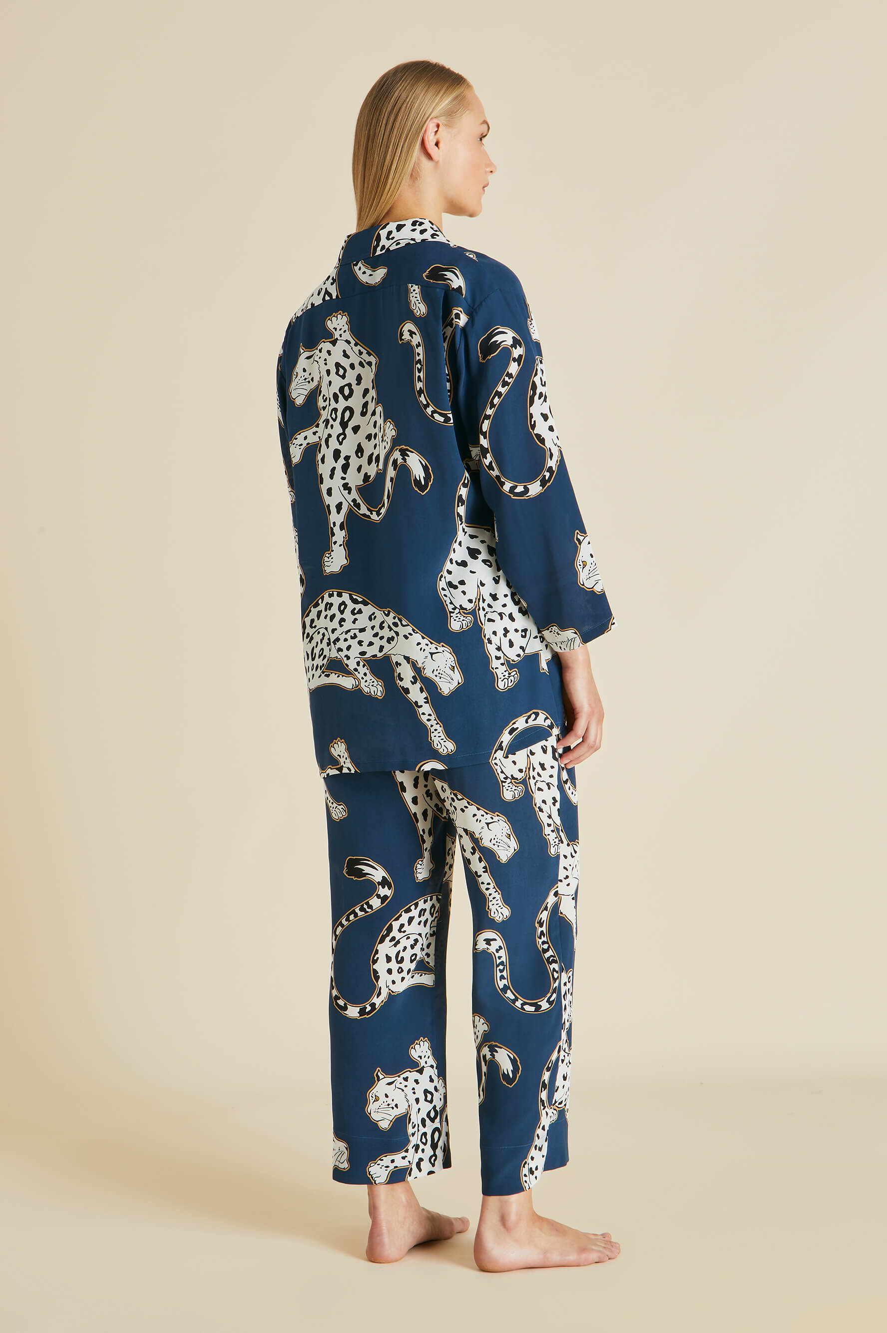 Casablanca Magnus Blue Leopard Pajamas in Silk Crêpe de Chine