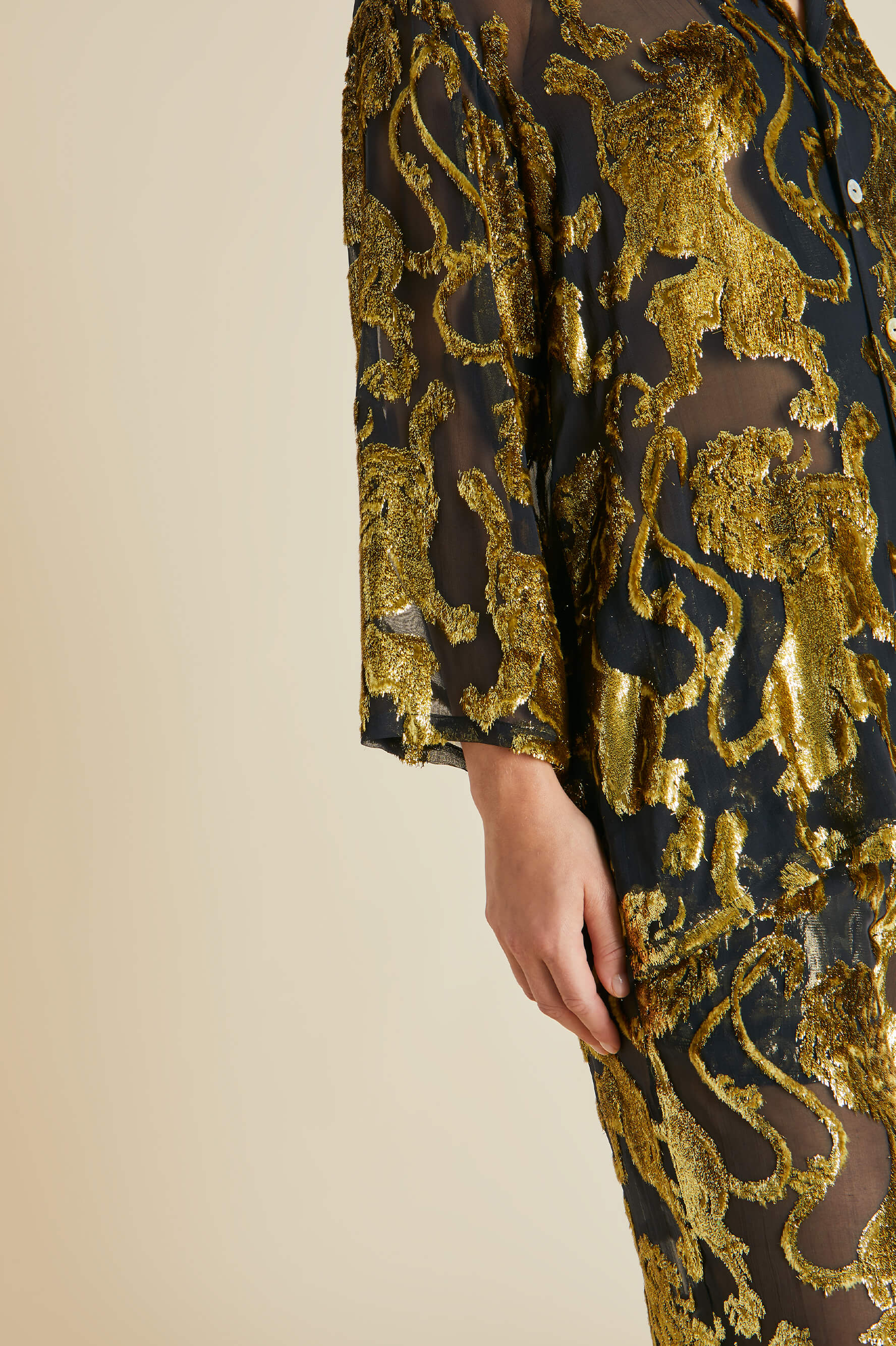Casablanca Noble Gold Lion Pajamas in Velvet Lurex