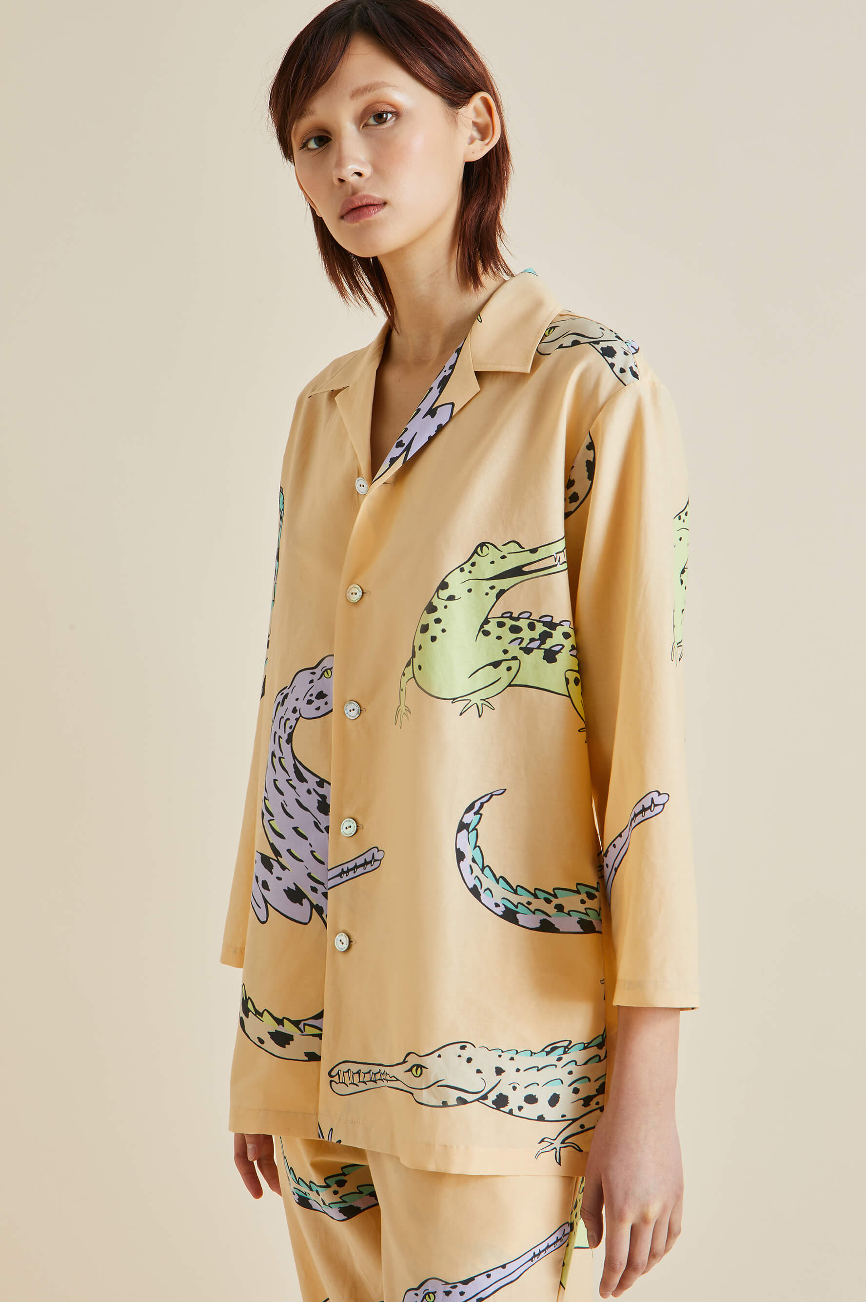 Casablanca Soloma Orange Crocodile Cotton-Silk Pajamas
