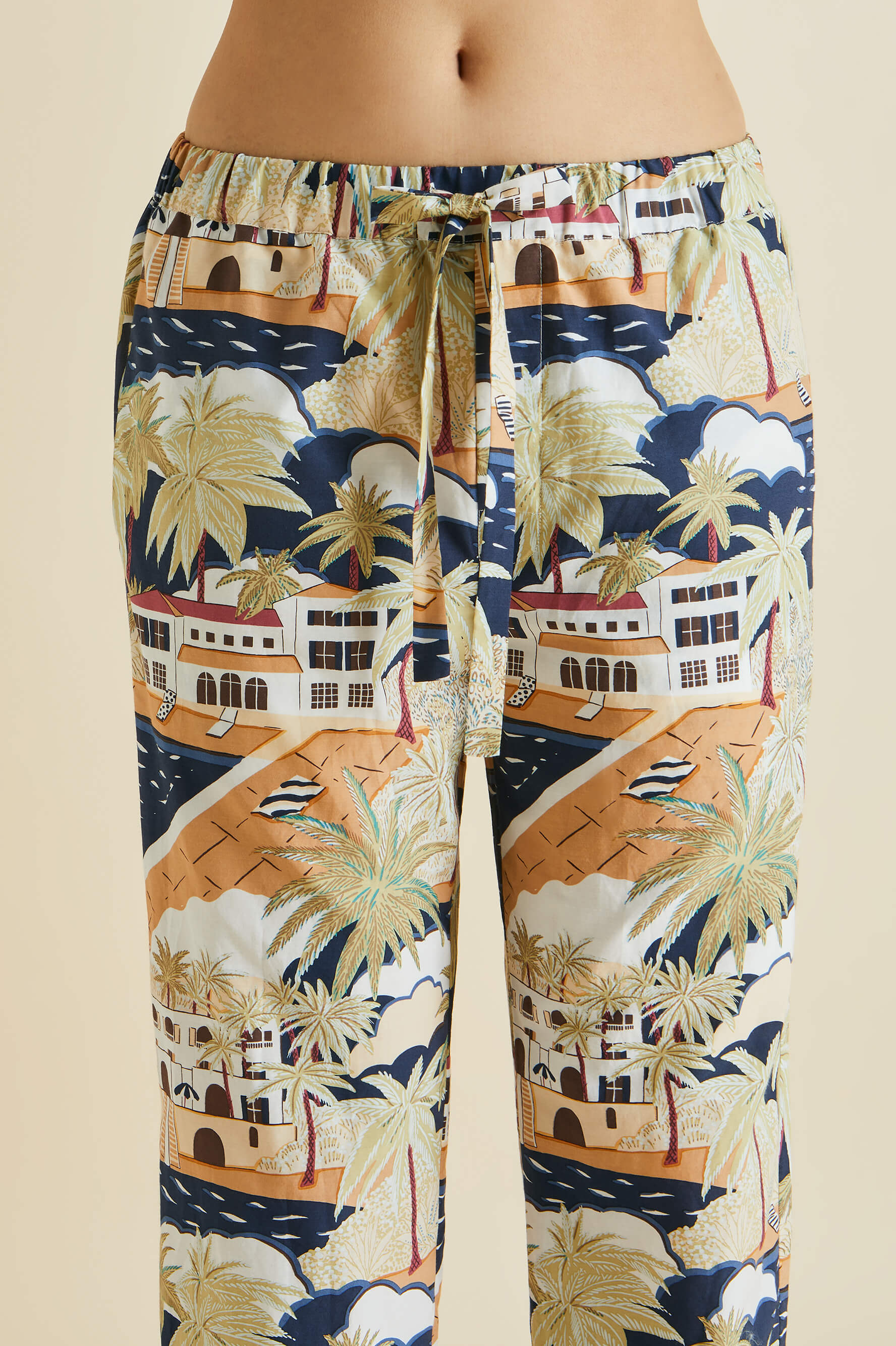 Casablanca Ponche Navy Palm Cotton-Silk pajamas
