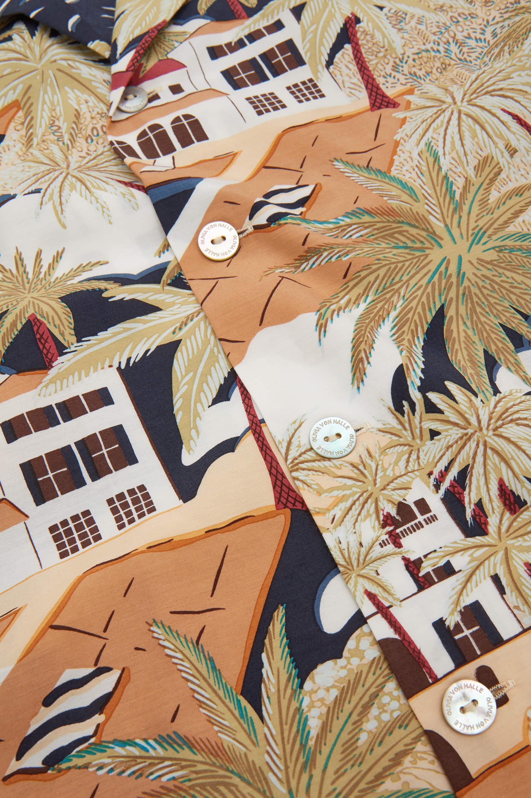 Casablanca Ponche Navy Palm Cotton-Silk pajamas