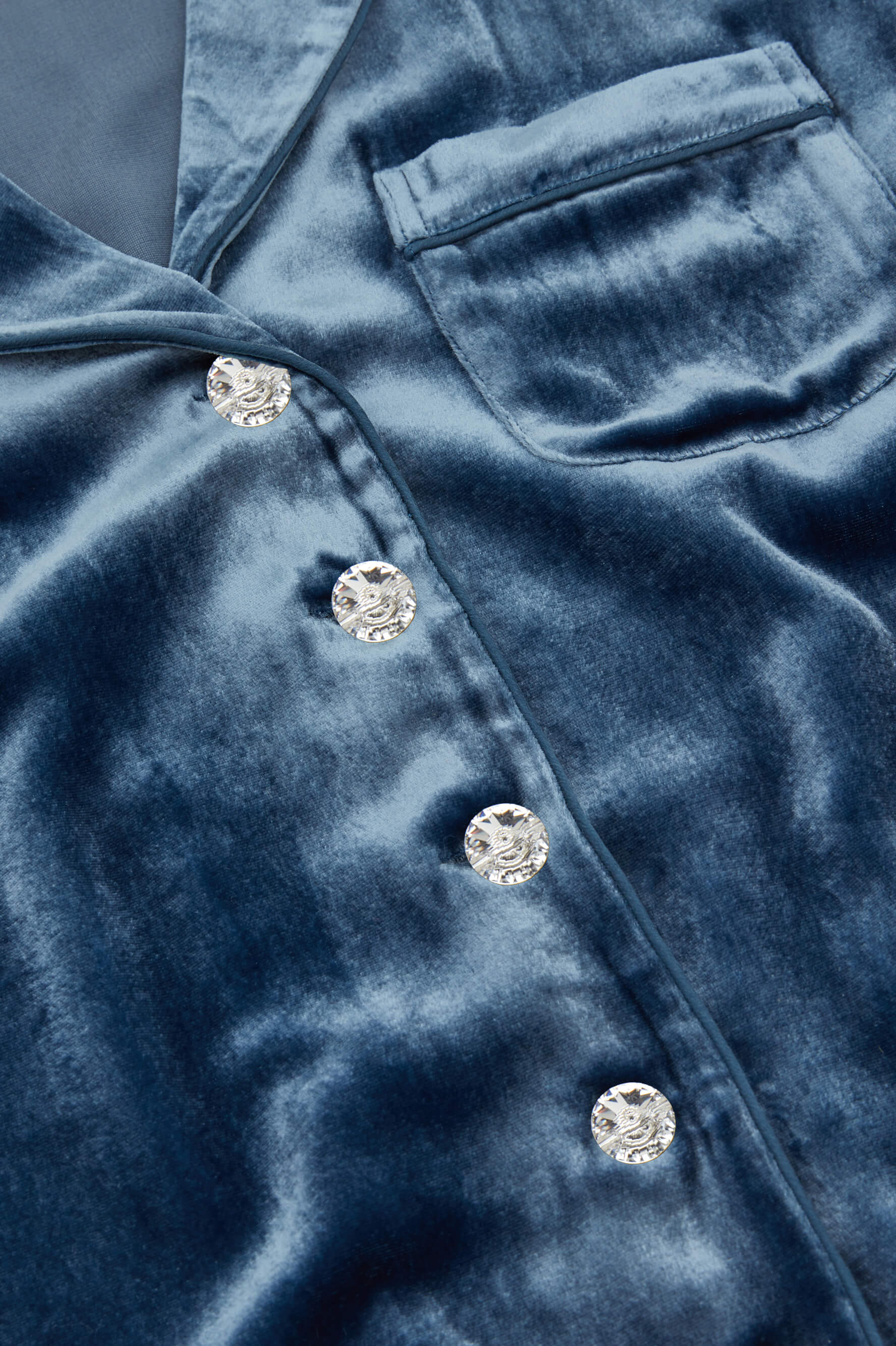 Coco Steel Blue Pajamas in Silk Velvet
