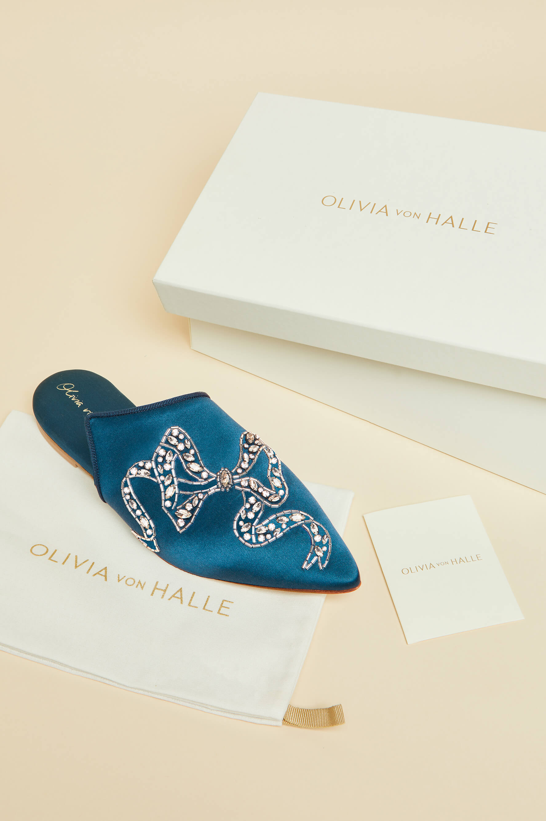 Contessa Grace Blue Embellished Slippers in Silk Satin