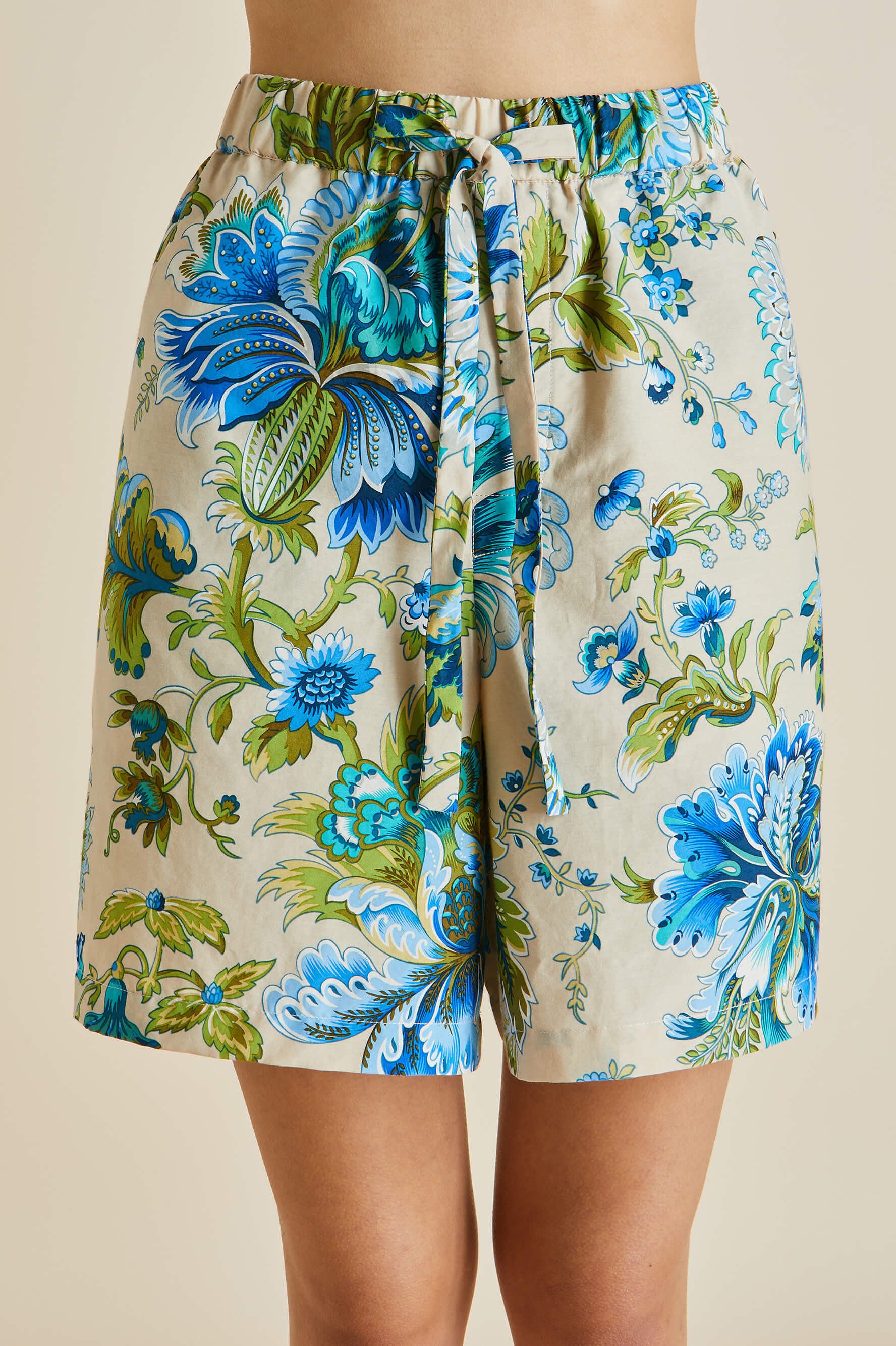 Emeli Jasmine Blue Floral Cotton-Silk Pajamas