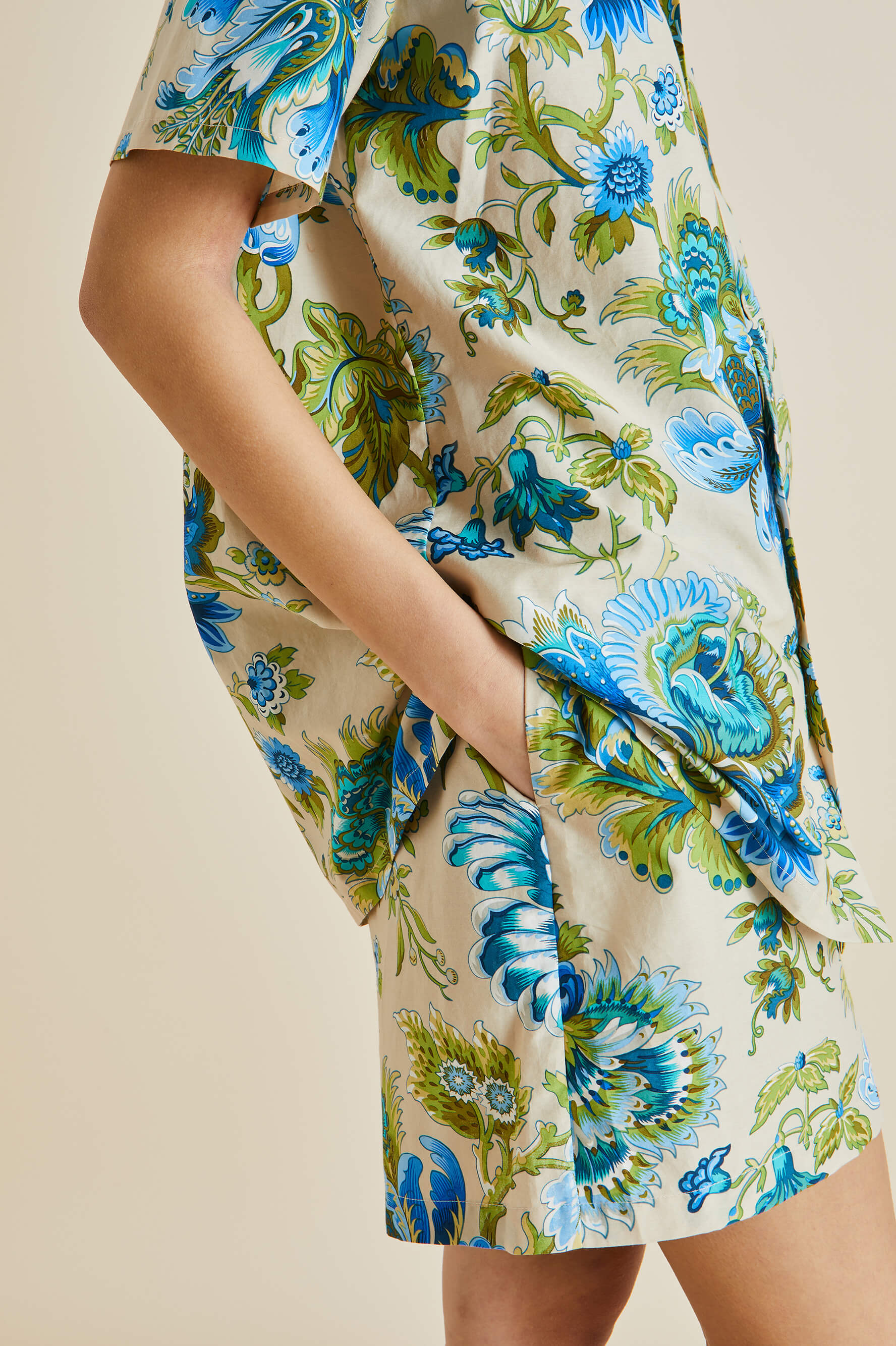 Emeli Jasmine Blue Floral Cotton-Silk Pajamas