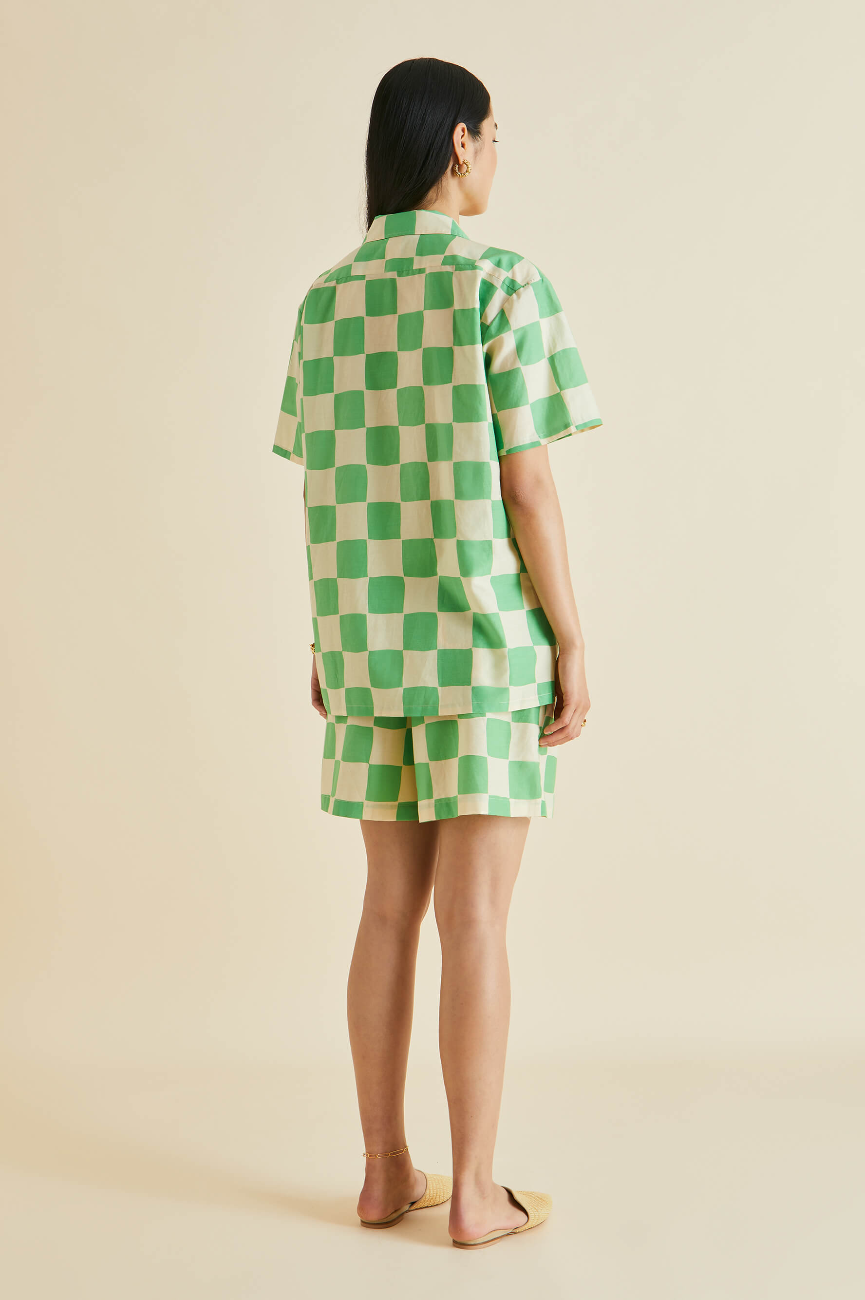 Emeli Croisette Green Gingham Cotton-Silk pajamas