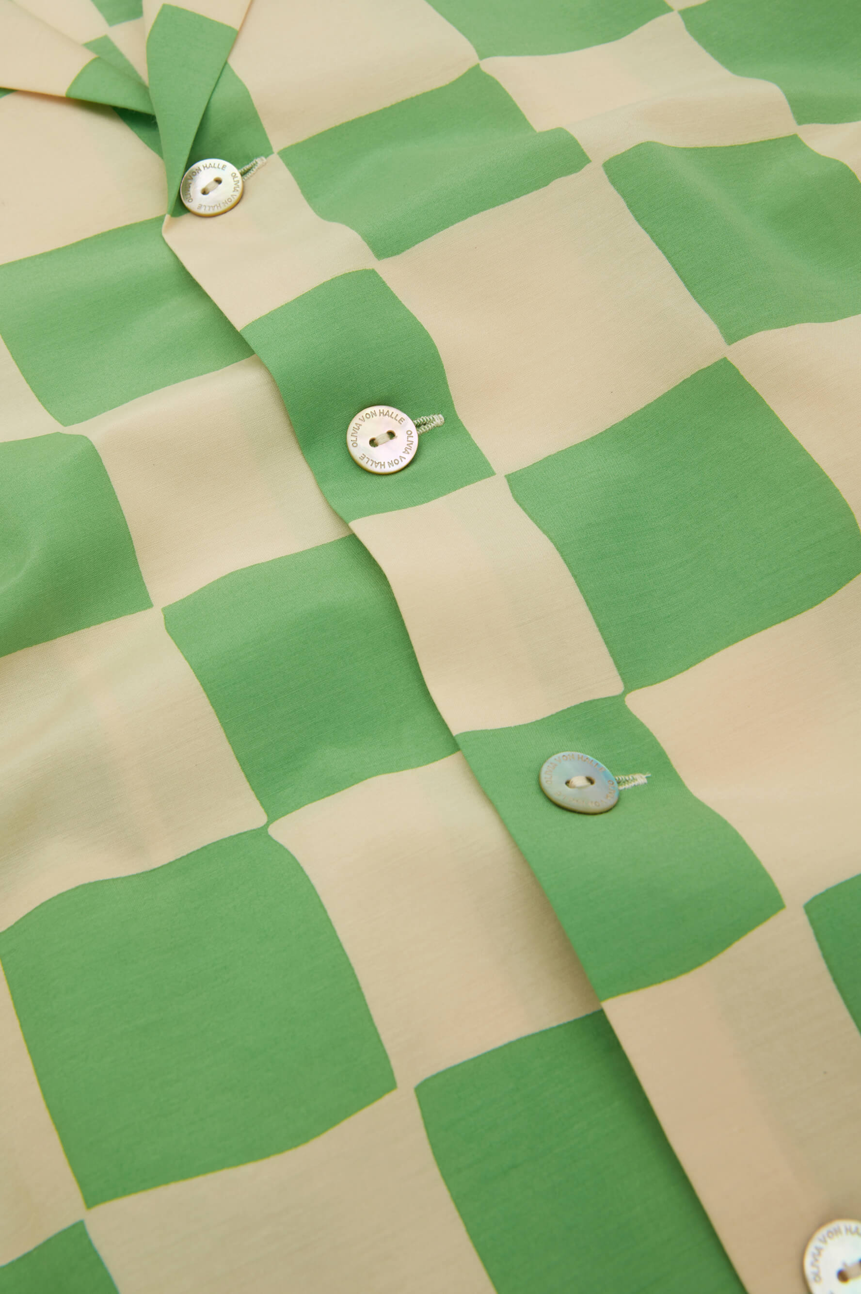 Emeli Croisette Green Gingham Cotton-Silk pajamas