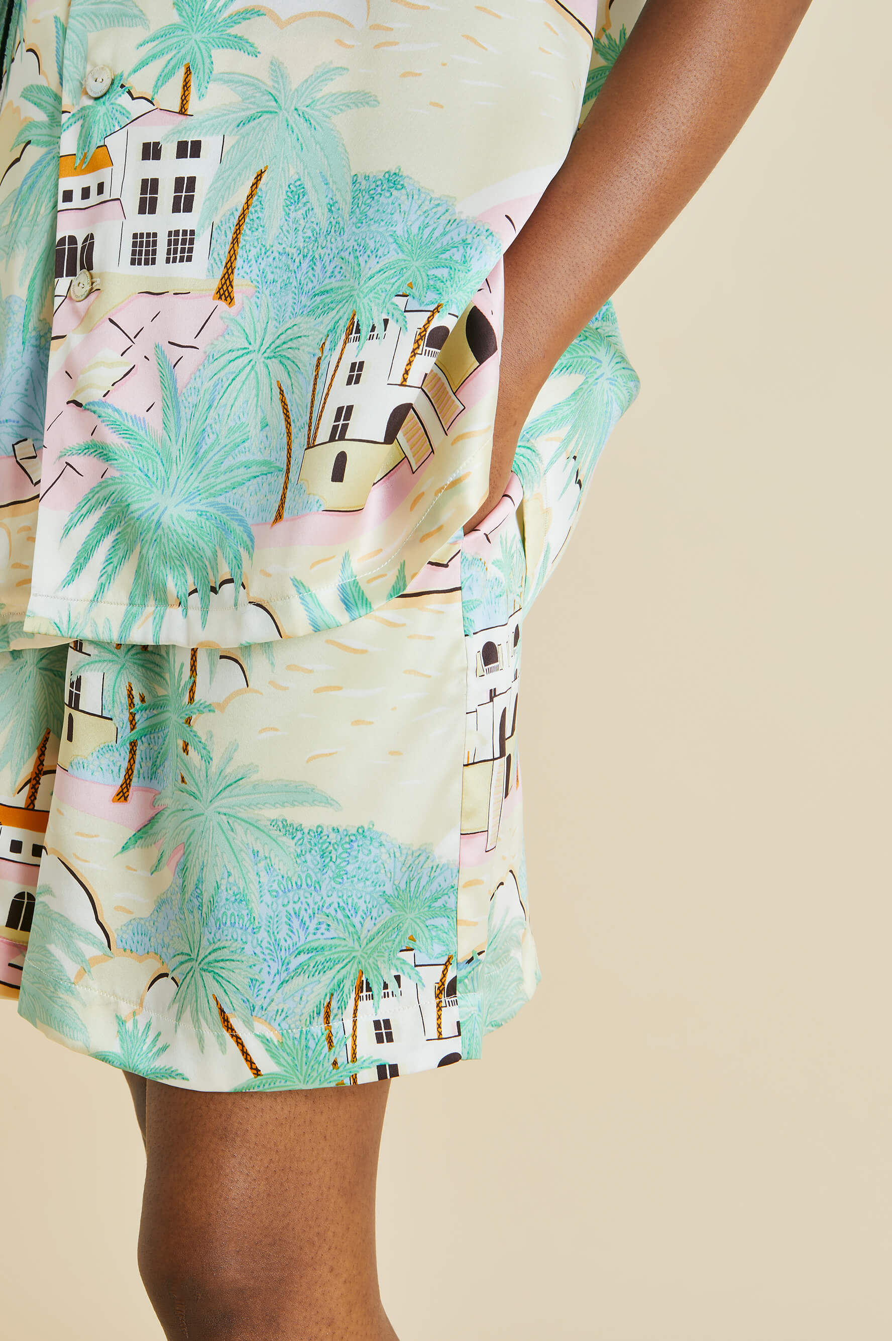 Emeli Pampelonne Green Palm Silk Satin pajamas