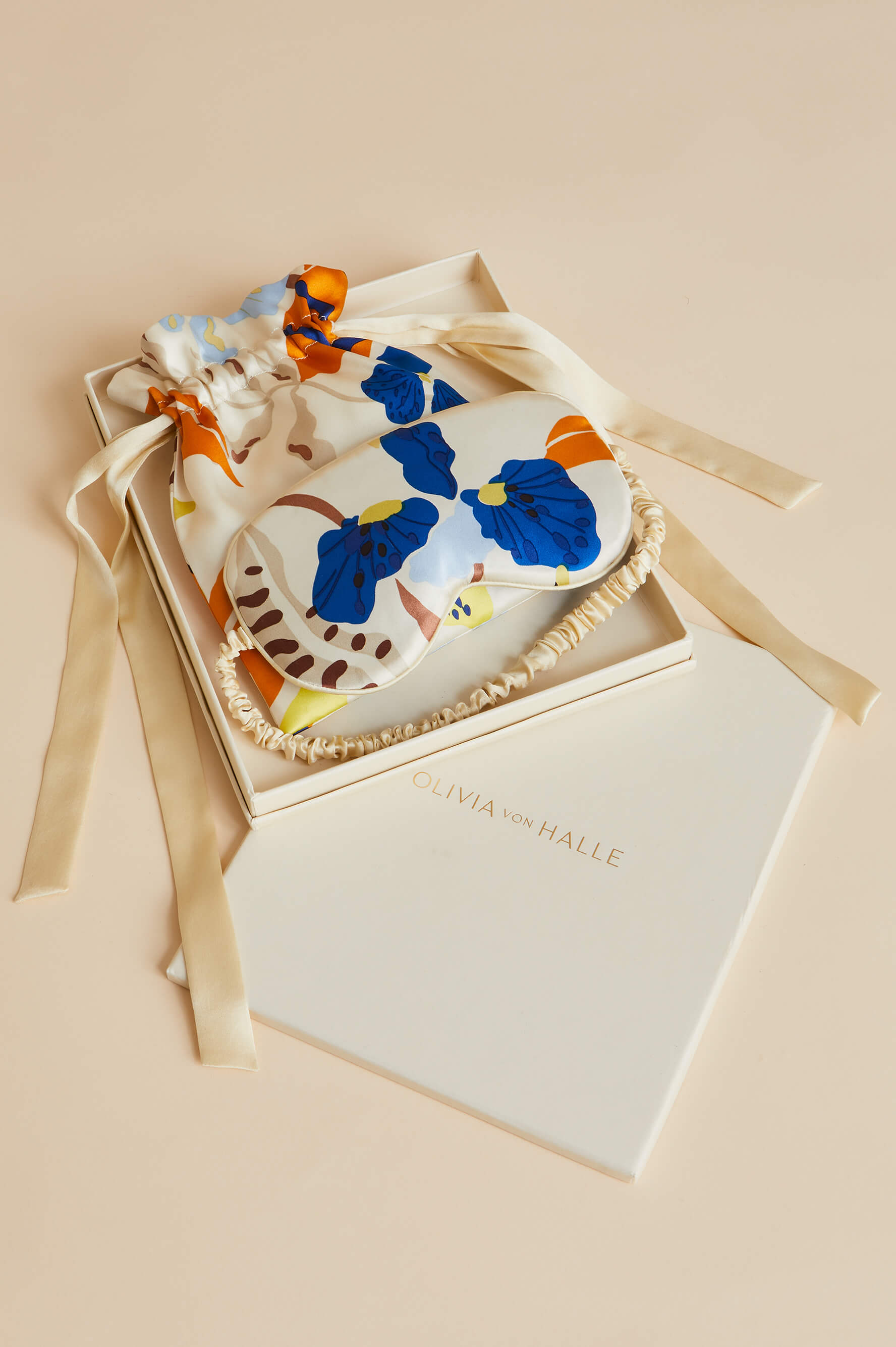 Feliu Cream Floral Silk Satin Eye Mask