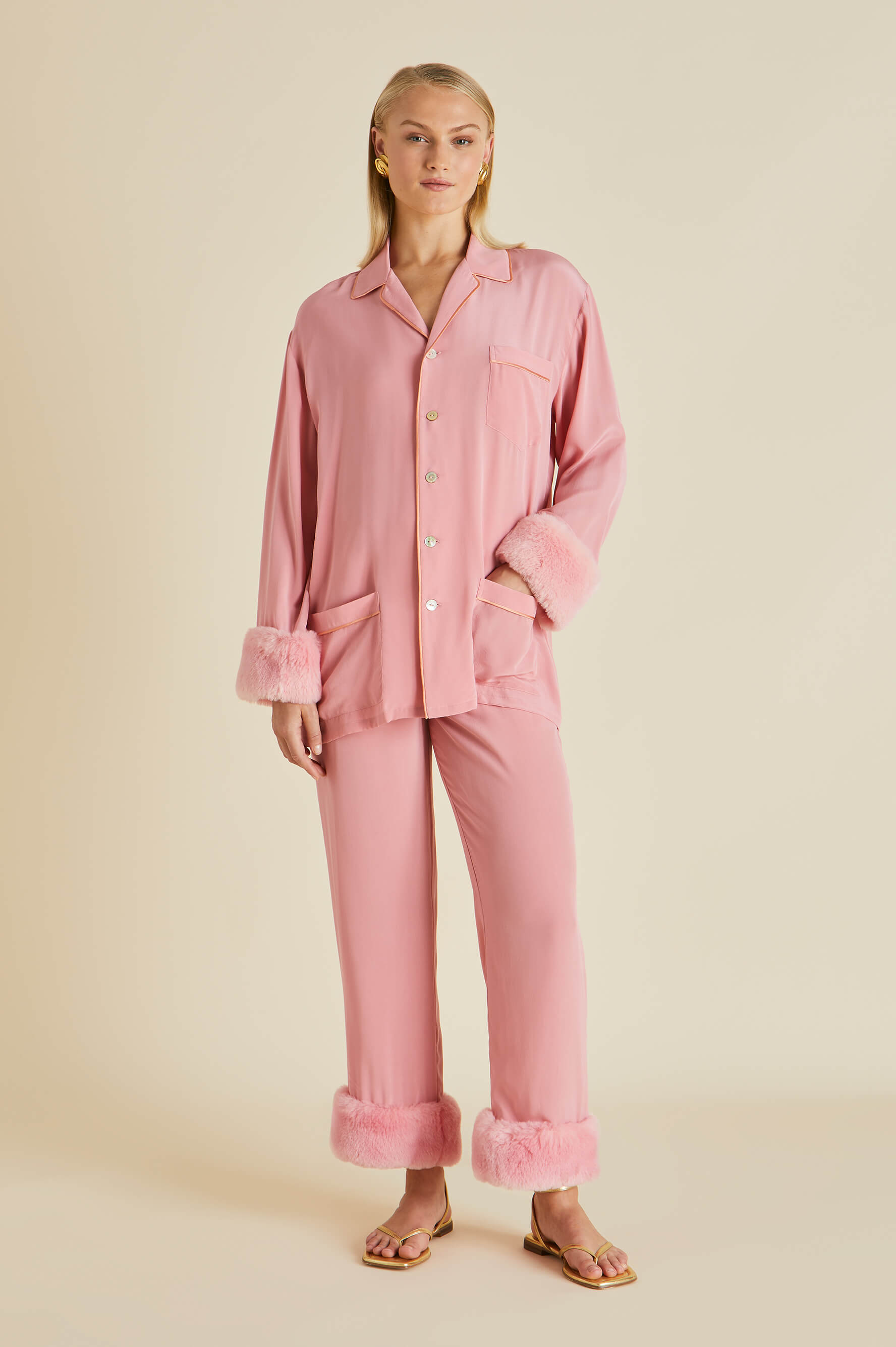 Olivia von Halle  Yves Green Silk Satin Pajamas